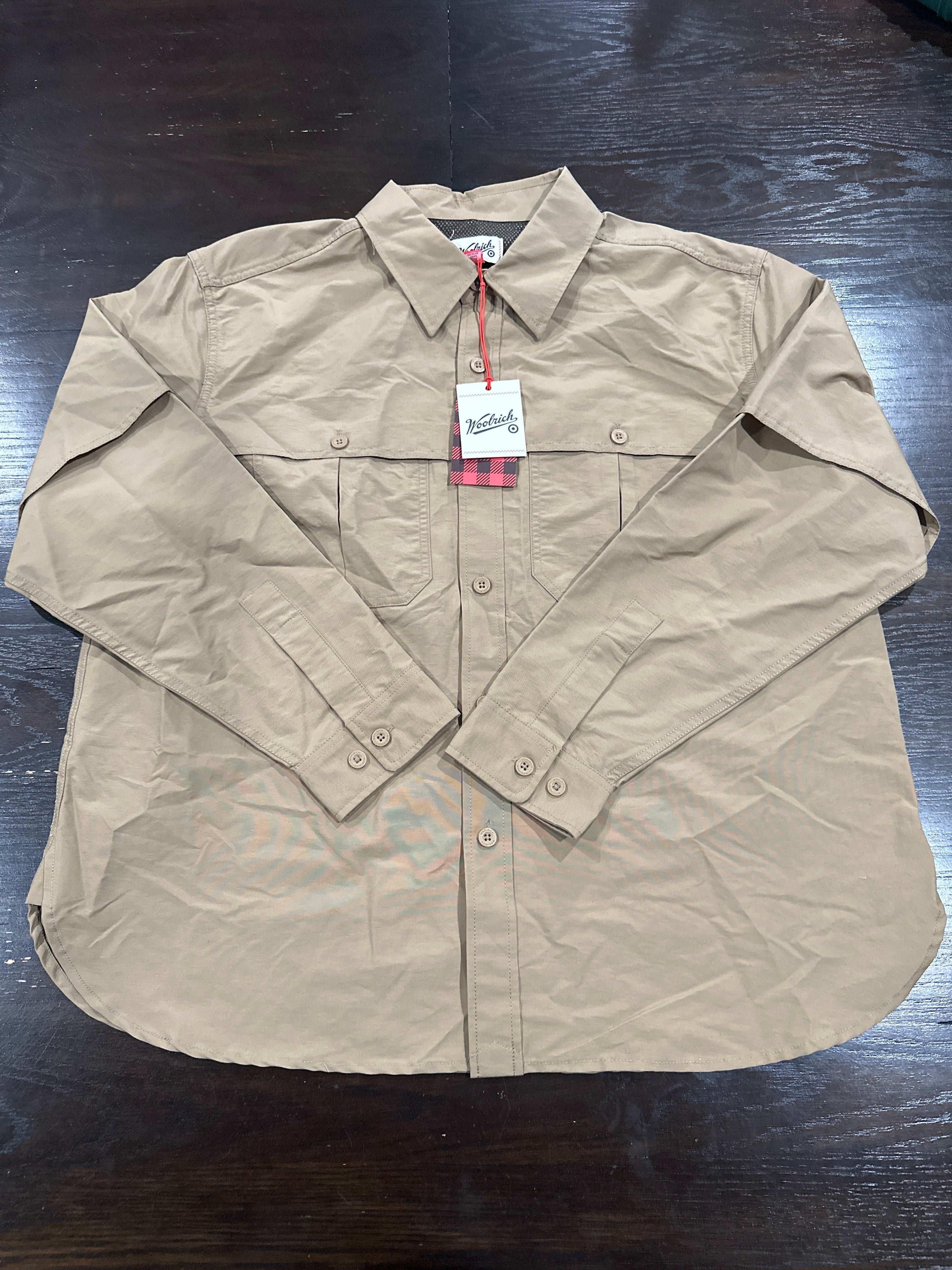Woolrich Men's Khaki Lined Fishing Shirt Button Up Long Sleeve