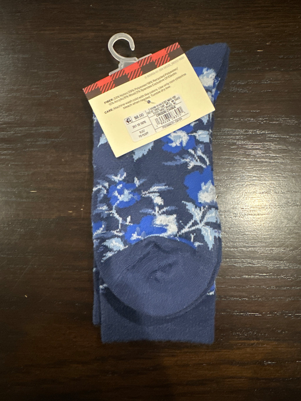 Woolrich Crew Socks Mid Weight Floral Pattern Blue S/M