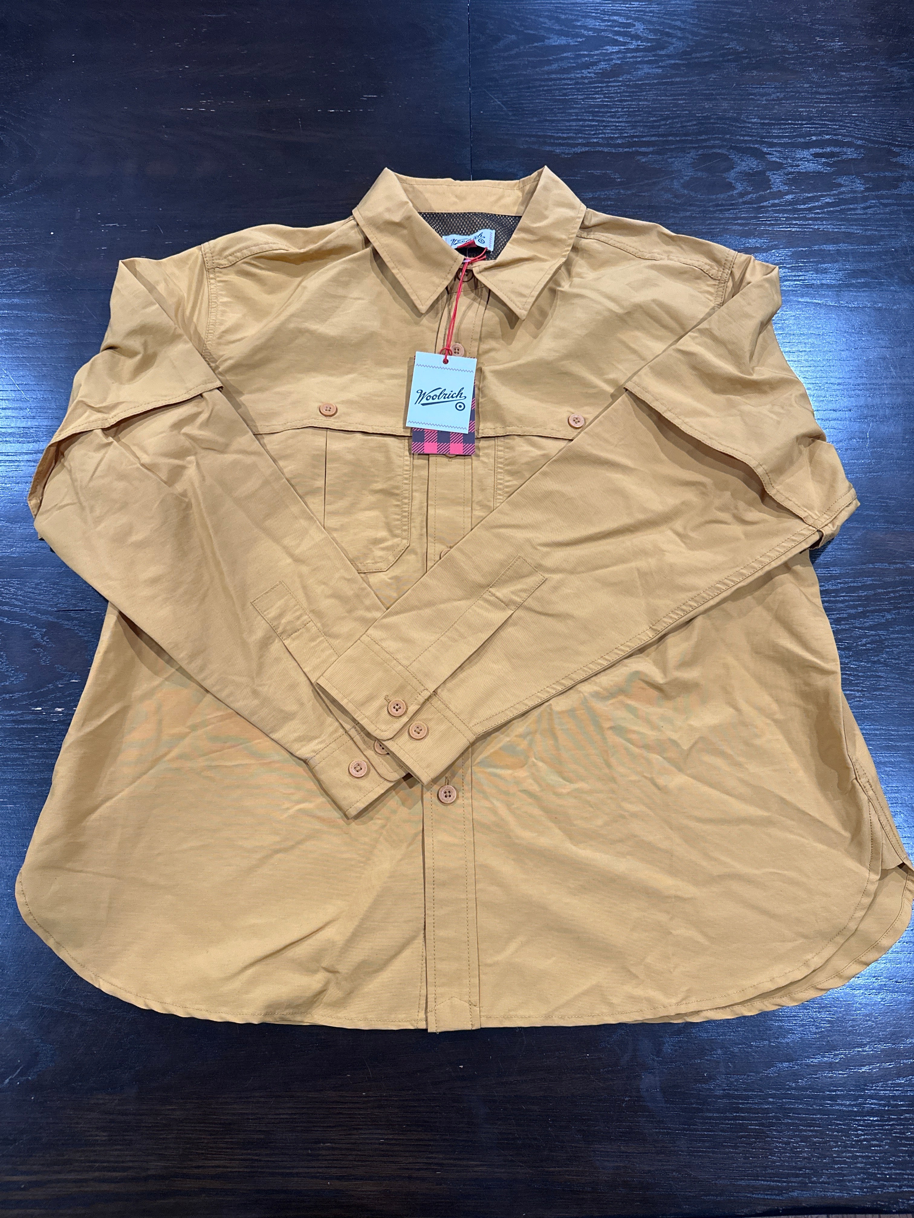 Woolrich Men's Lined Fishing Shirt Long Sleeve Button Up Gold