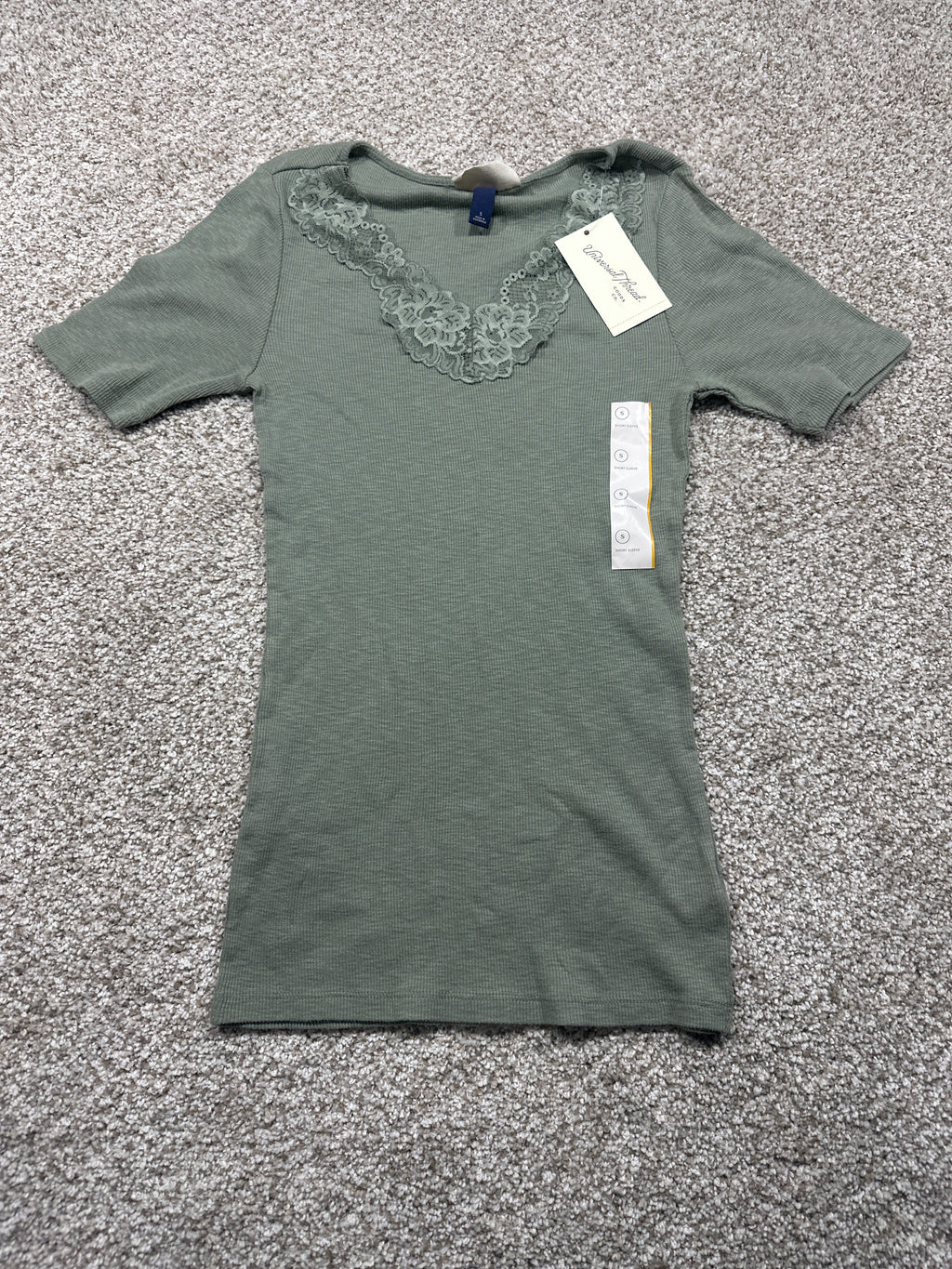 Universal Thread women’s green lace trim ribbed short sleeve T-shirt front view
