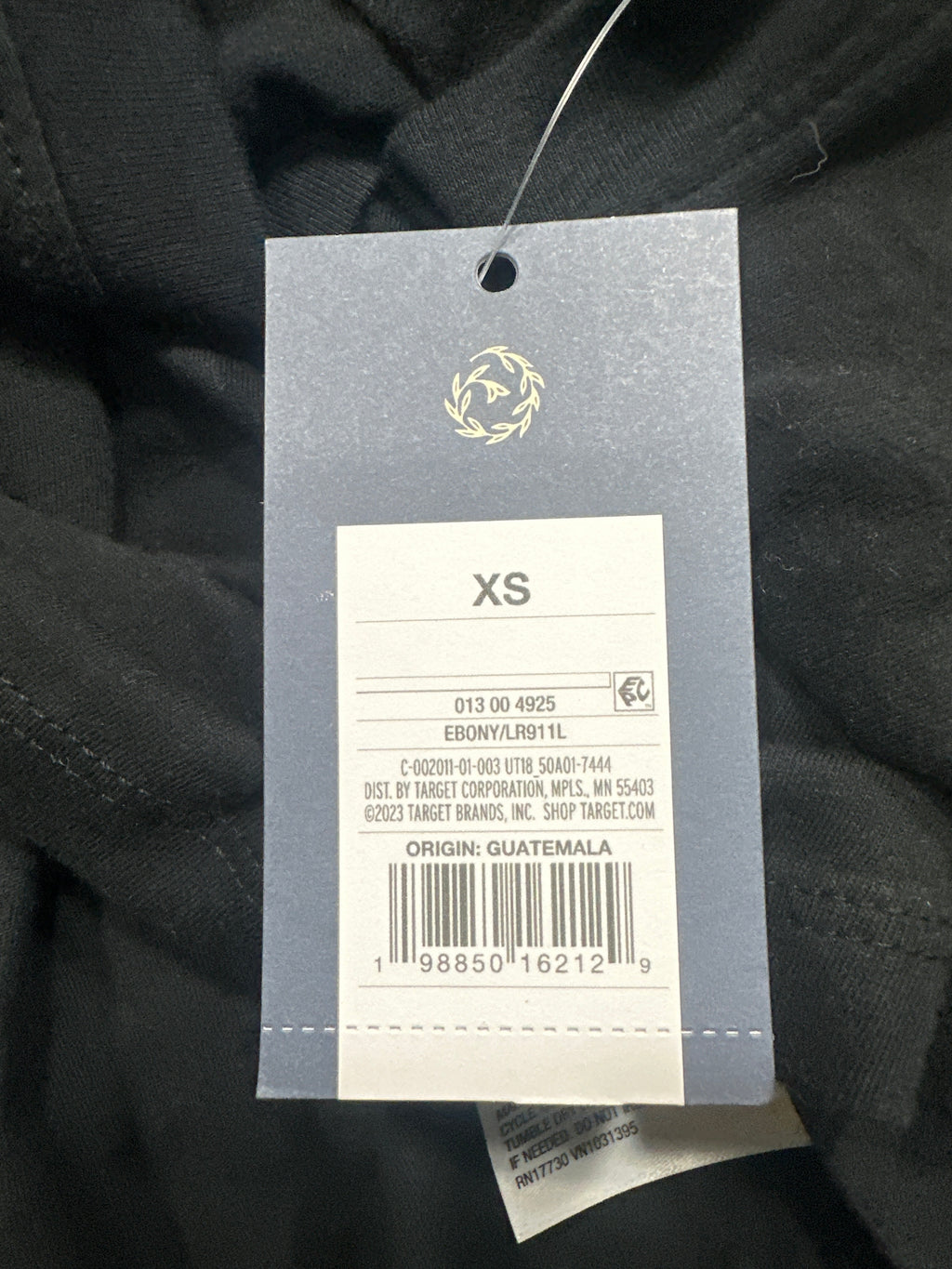 Universal Thread retail tag showing XS size and UPC
