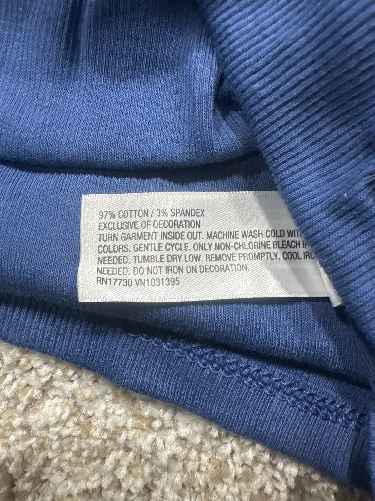 Universal Thread tank top material label showing cotton spandex blend