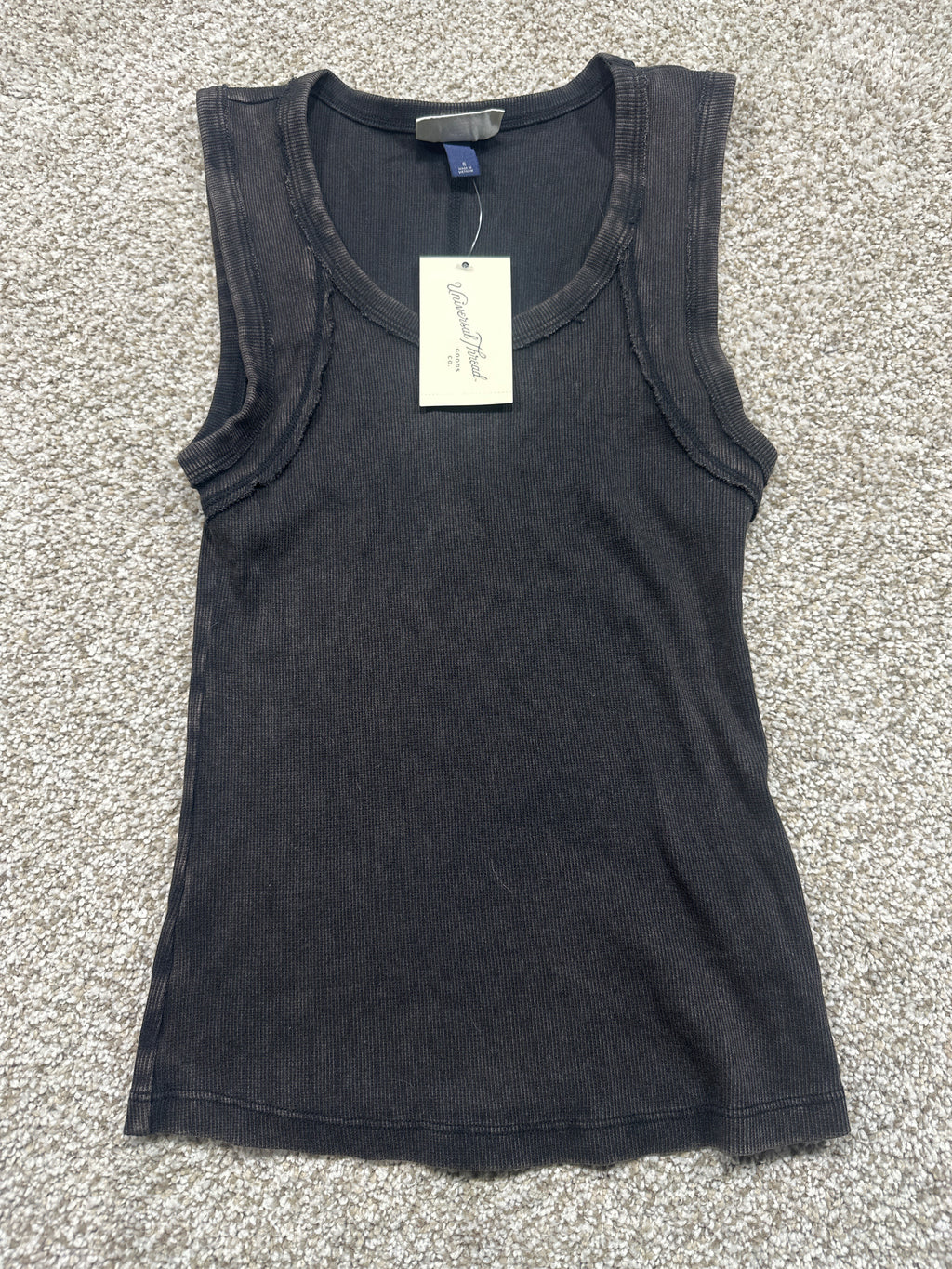 Universal Thread women’s black washed ribbed tank top front view