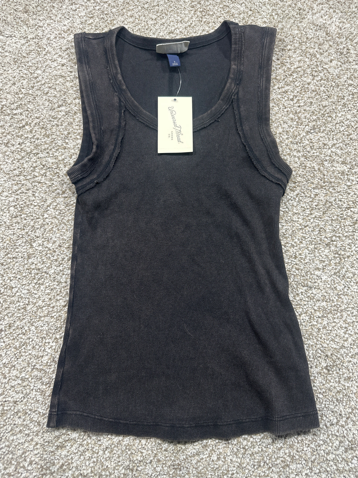 Universal Thread women’s black washed ribbed tank top front view