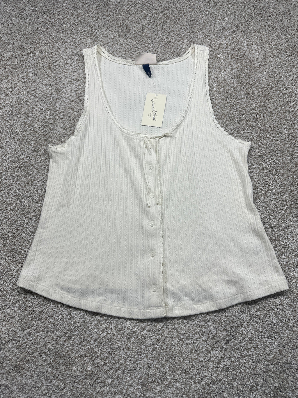 Universal Thread women's cream pointelle tank top front view