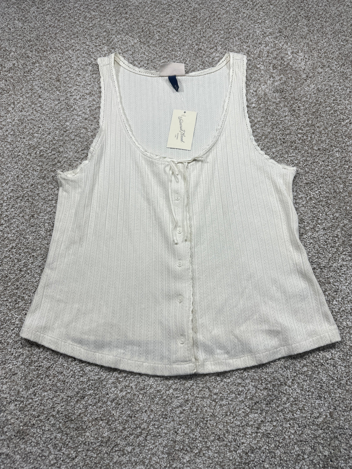Universal Thread women's cream pointelle tank top front view