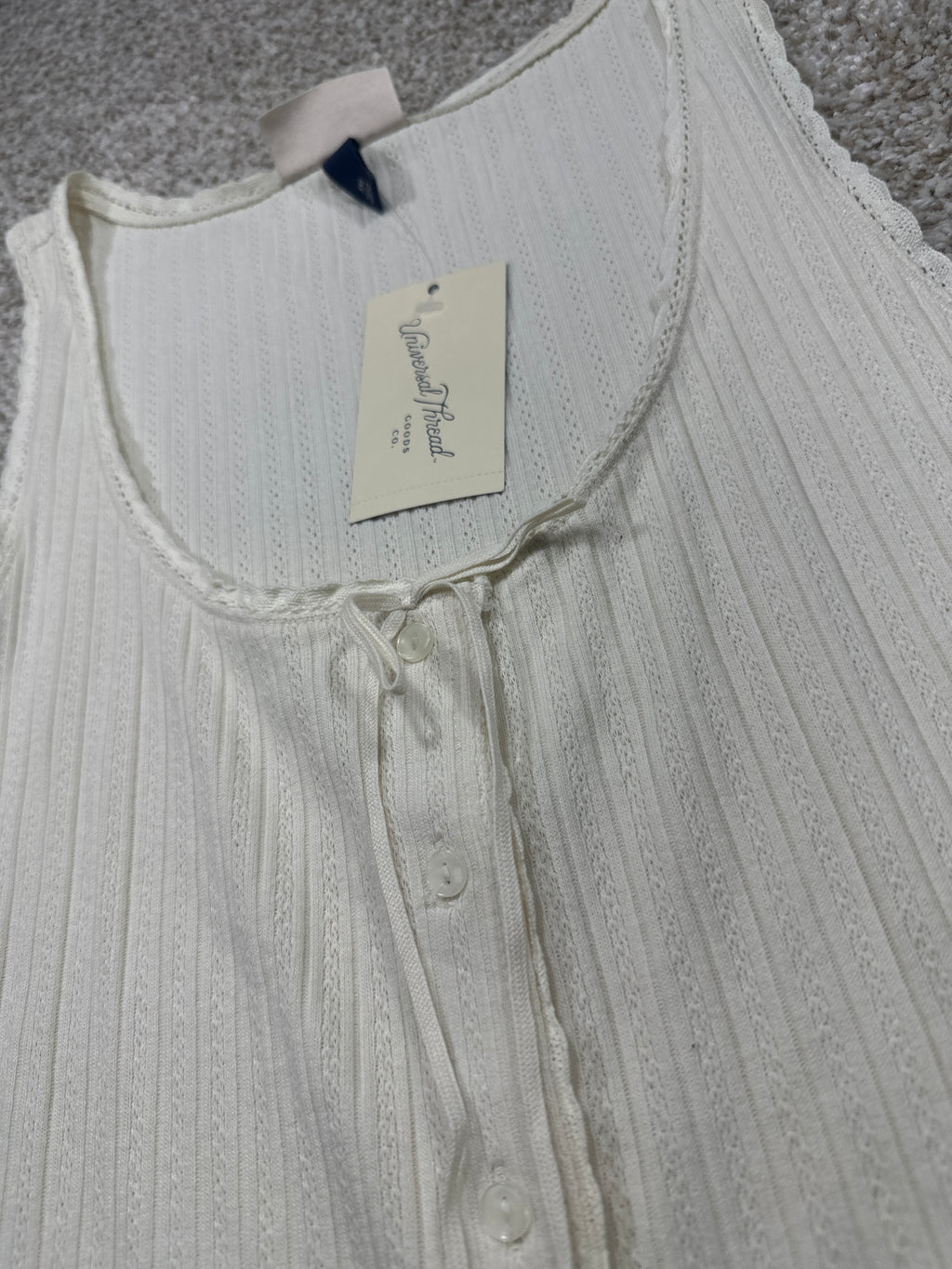 Universal Thread women's cream pointelle tank top lace trim and tie detail