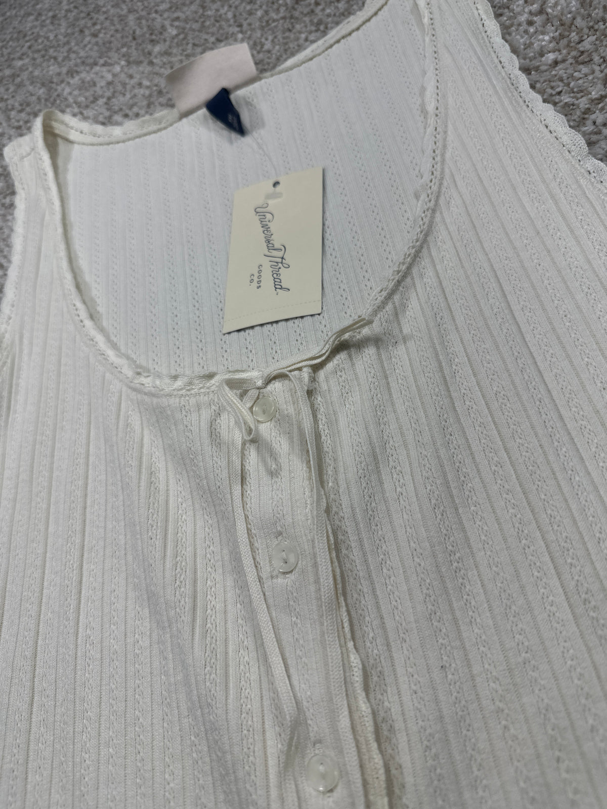 Universal Thread women's cream pointelle tank top lace trim and tie detail