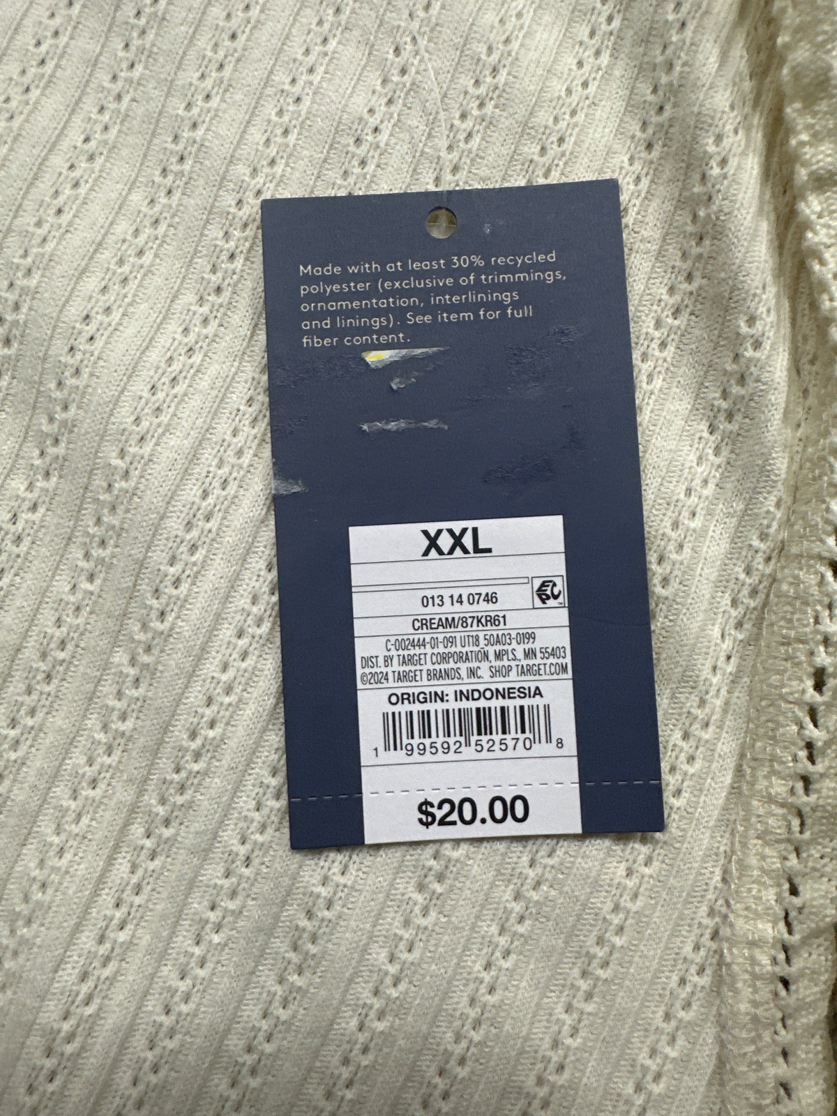 Universal Thread women's cream pointelle tank top original tag size XXL