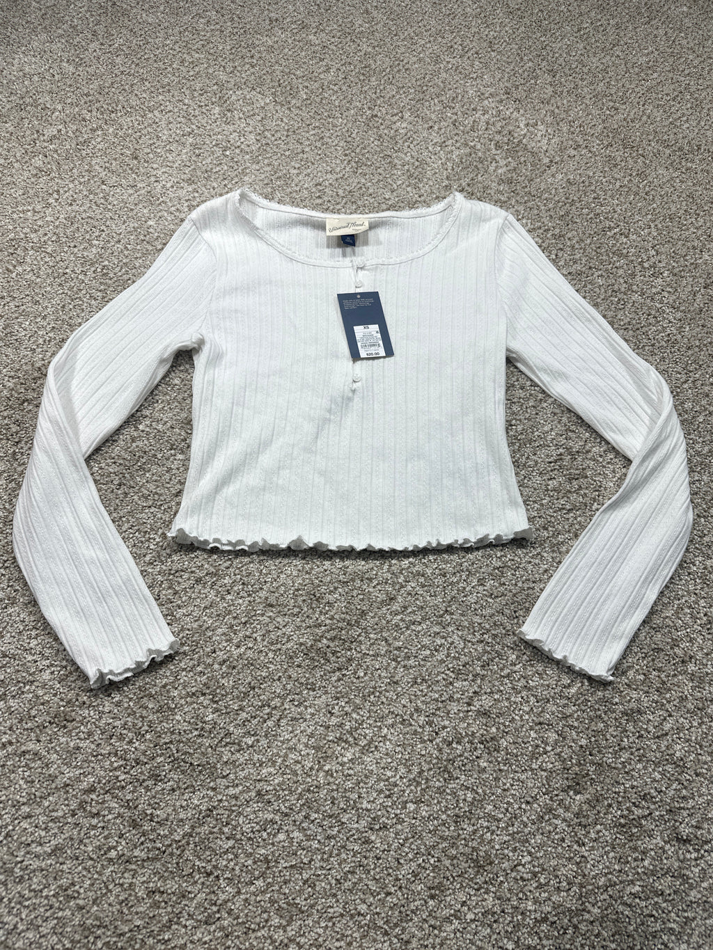 Universal Thread women's white pointelle long sleeve top front view