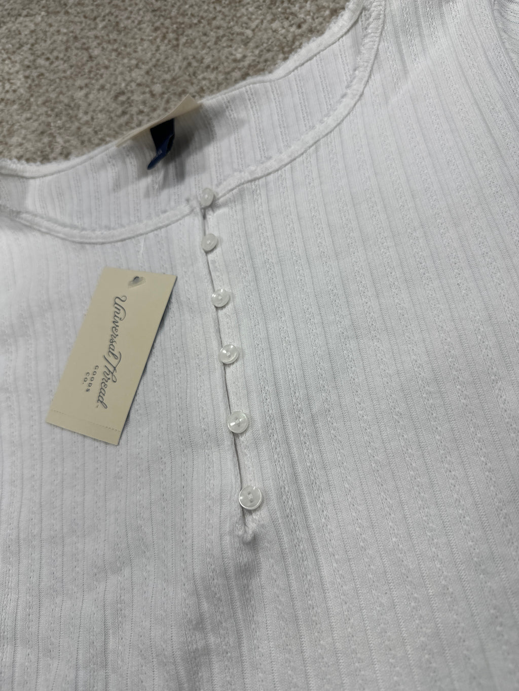 Universal Thread women's white pointelle long sleeve top button placket