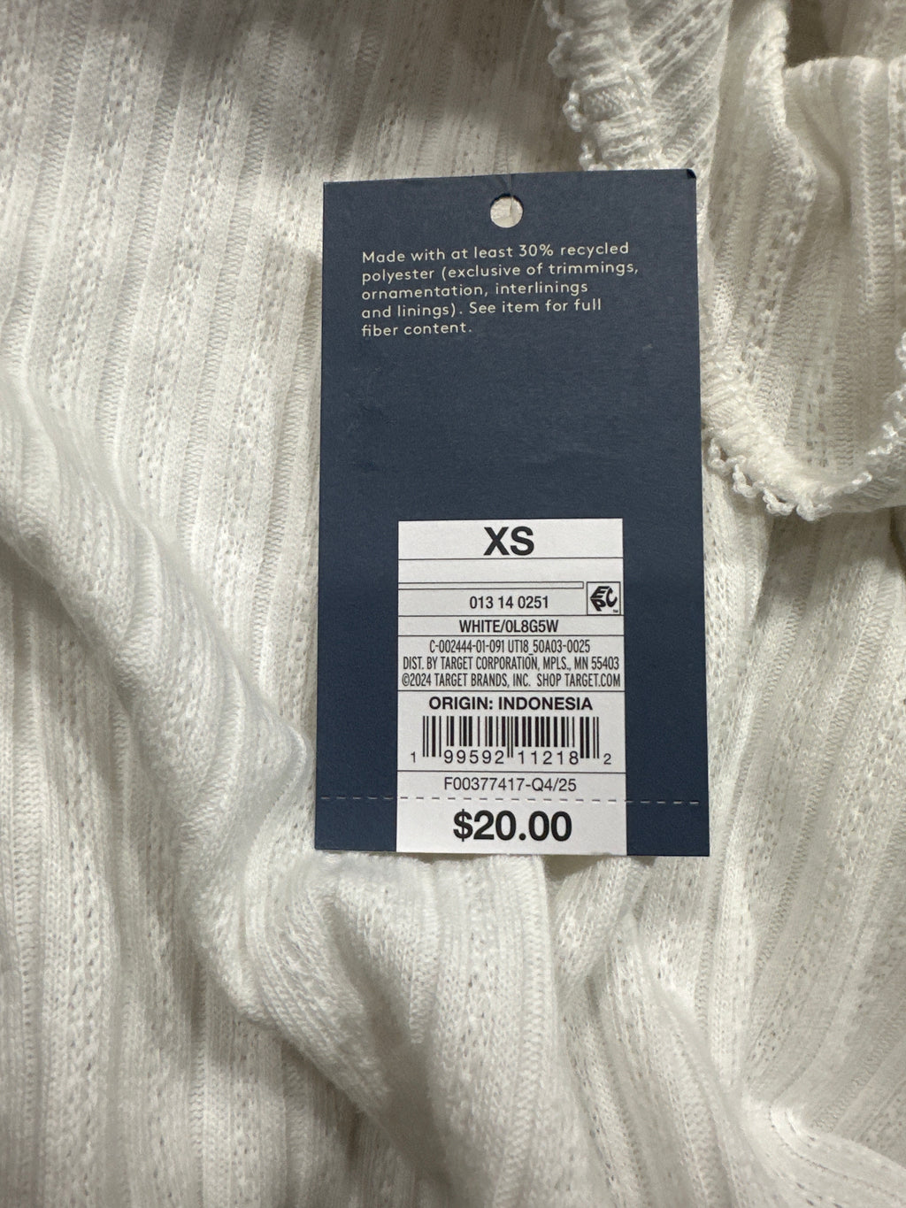 Universal Thread women's white pointelle long sleeve top original tag size XS