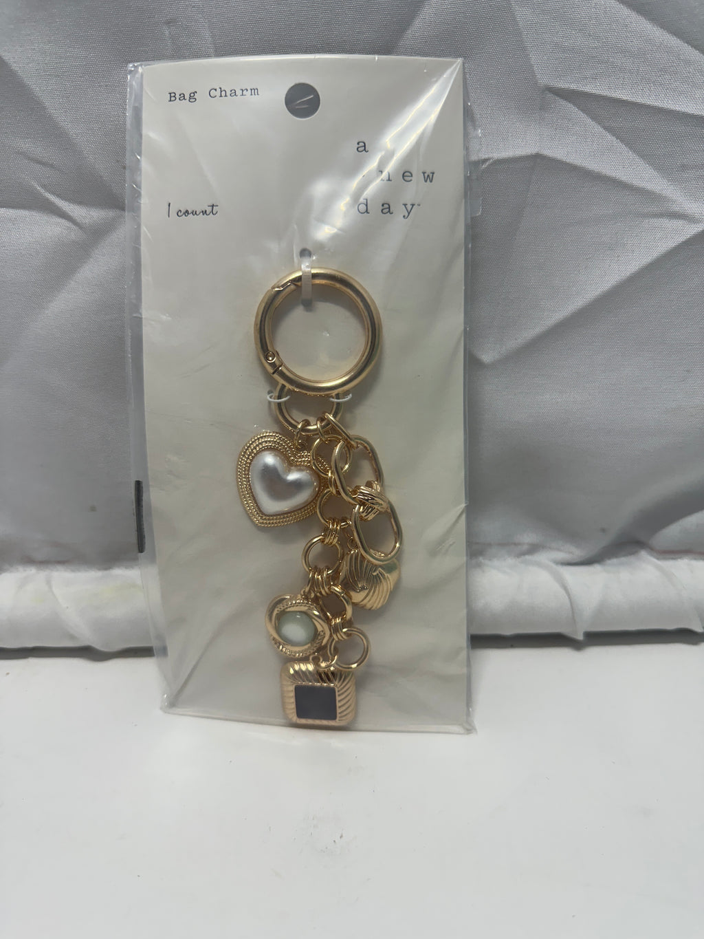 A New Day Gold Bag Charm Keychain Multi Charm Heart Keyring