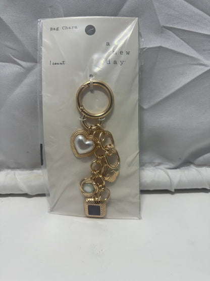 A New Day Gold Bag Charm Keychain Multi Charm Heart Keyring
