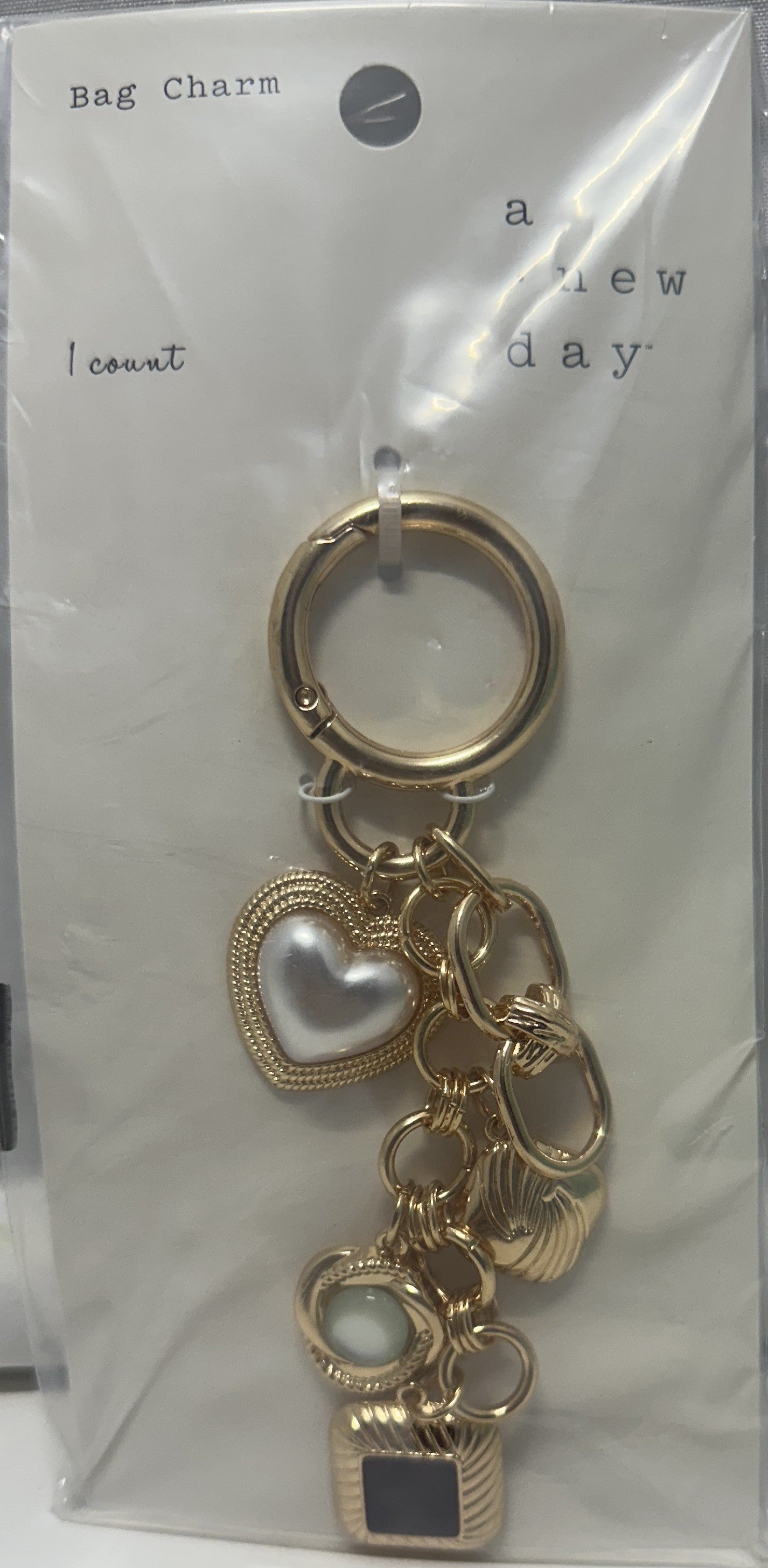 A New Day Gold Bag Charm Keychain Multi Charm Heart Keyring