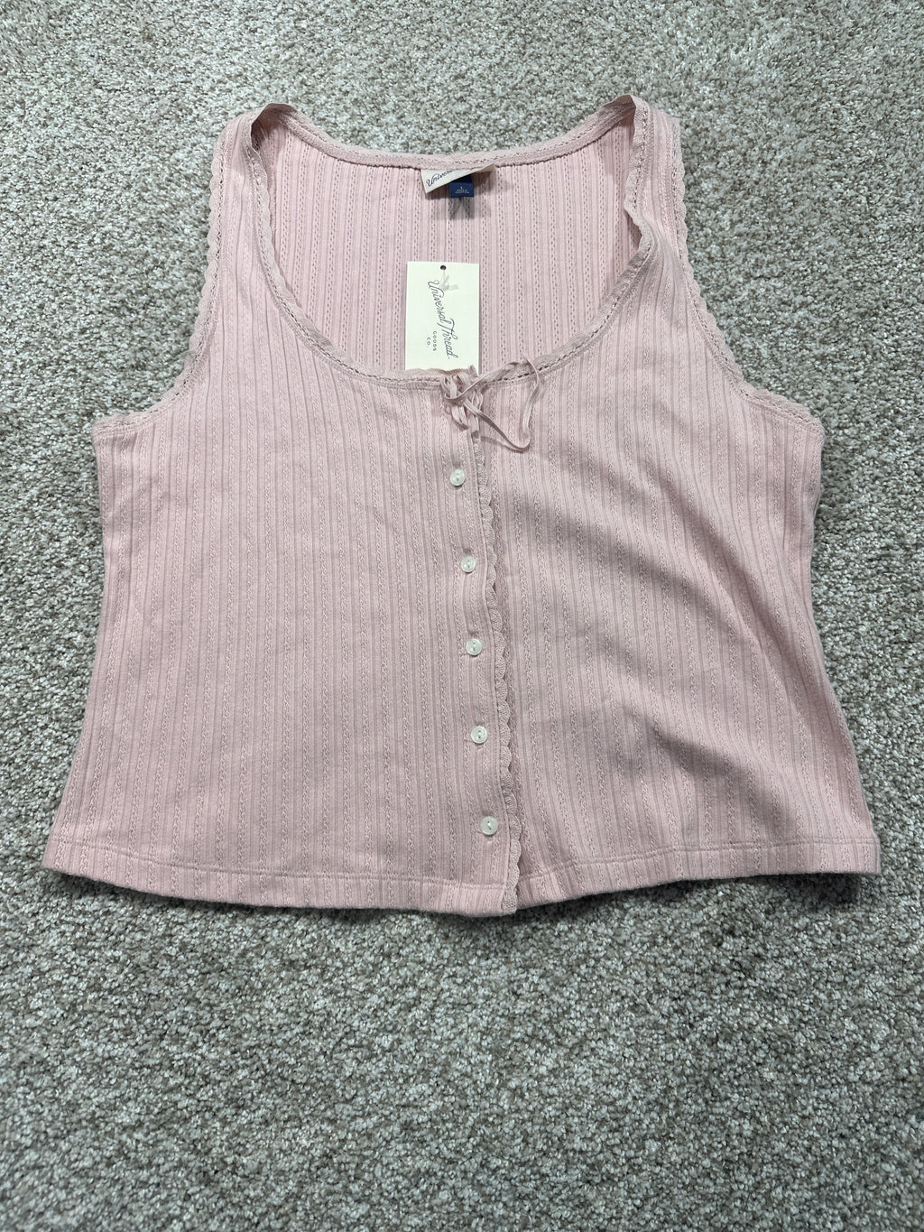 Universal Thread women's pink pointelle tank top front view