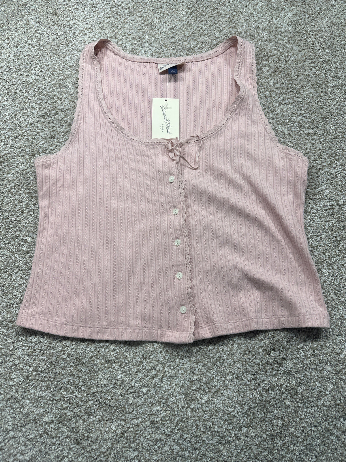 Universal Thread women's pink pointelle tank top front view