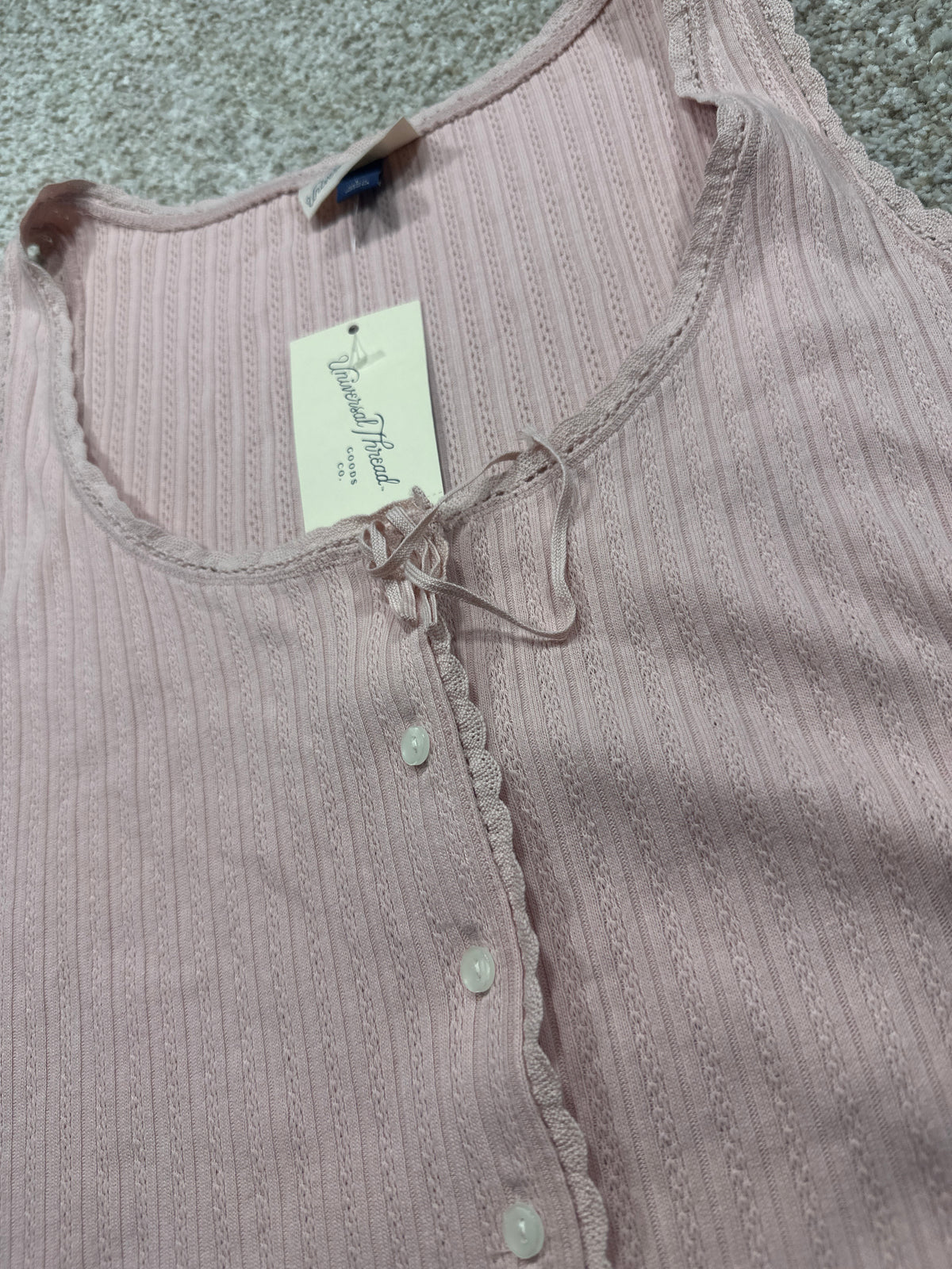 Universal Thread women's pink pointelle tank top lace trim and tie detail