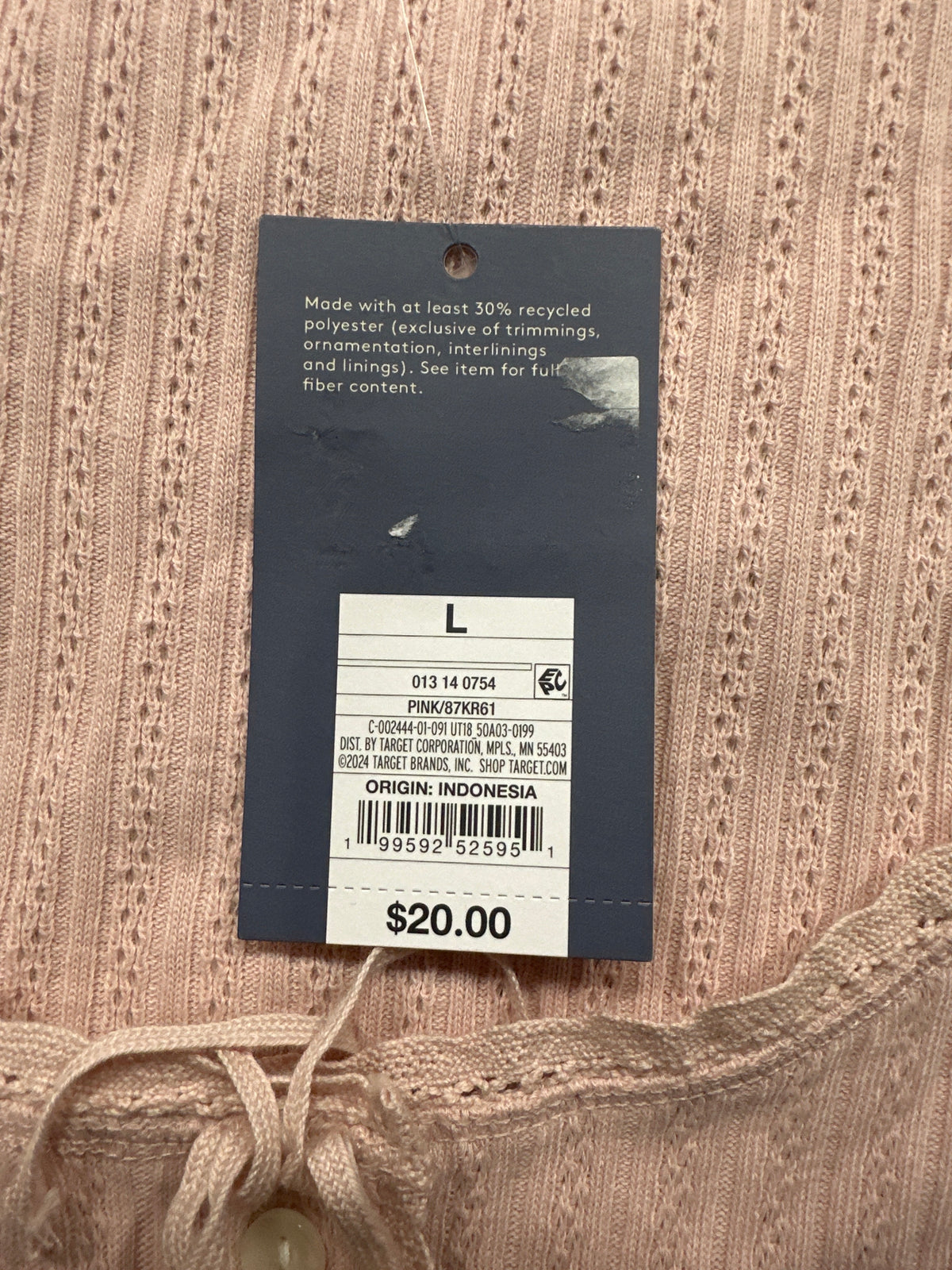 Universal Thread women's pink pointelle tank top original tag size L