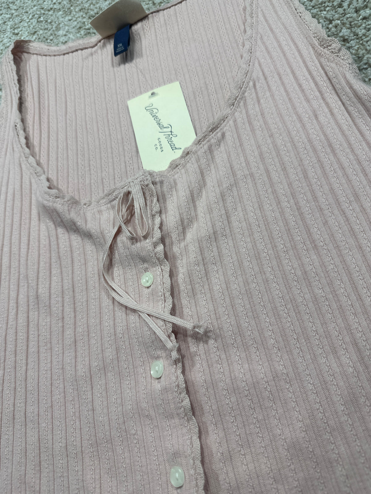 Universal Thread women's pink pointelle tank top lace trim and tie detail