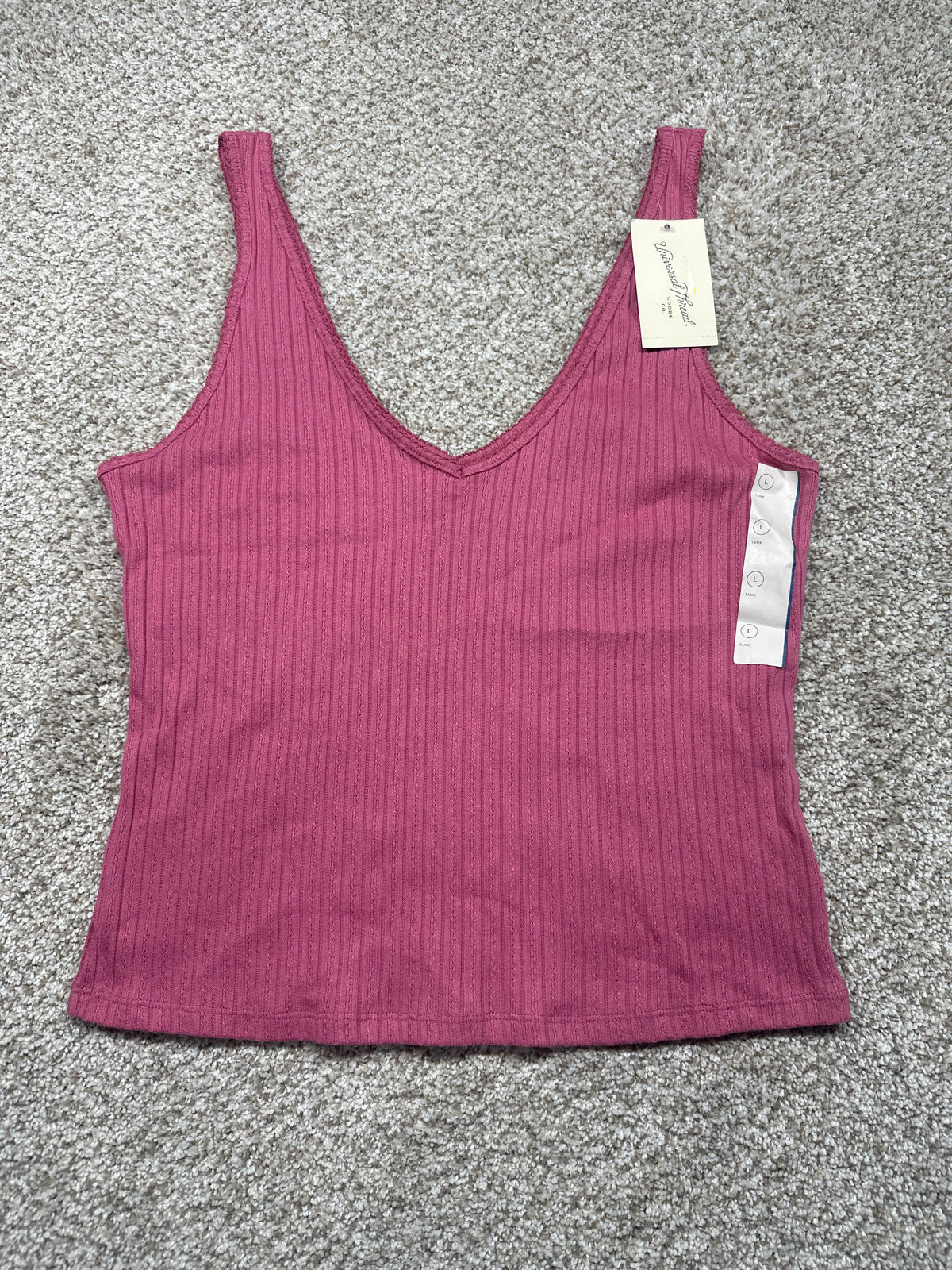 Universal Thread women's pink pointelle ribbed tank top front