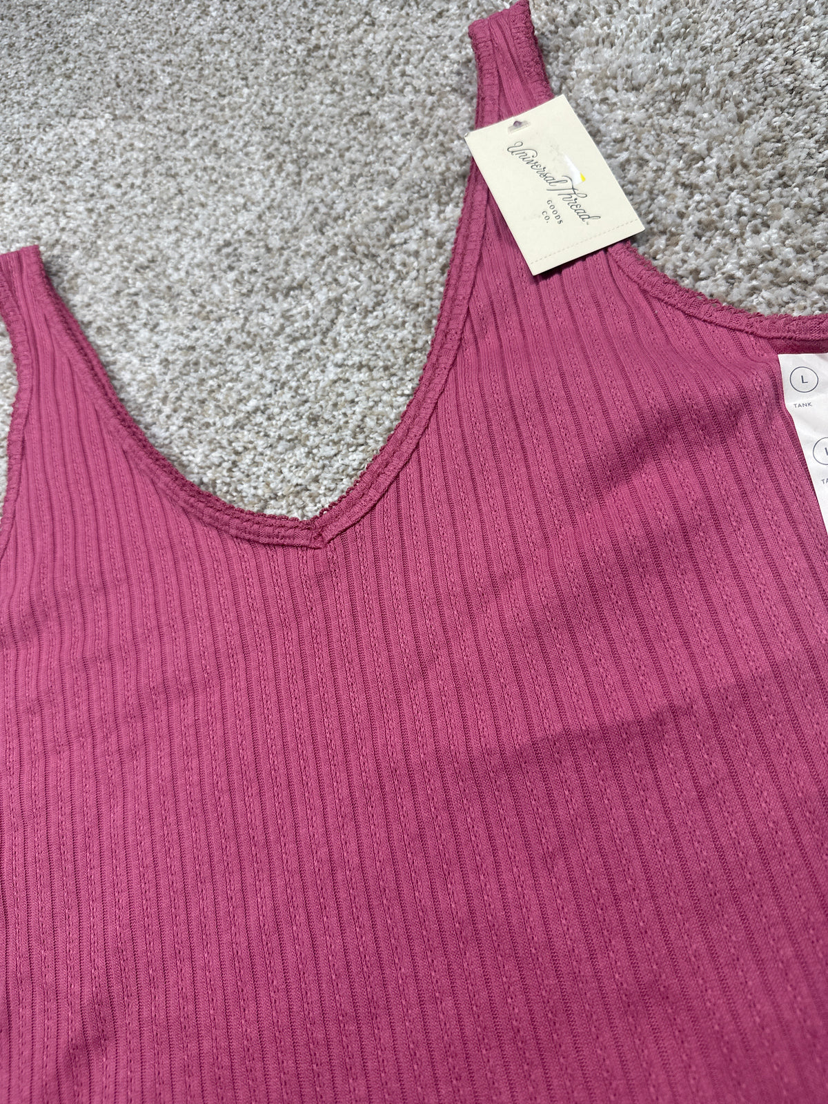 Universal Thread women's pink pointelle ribbed tank top neckline and tags