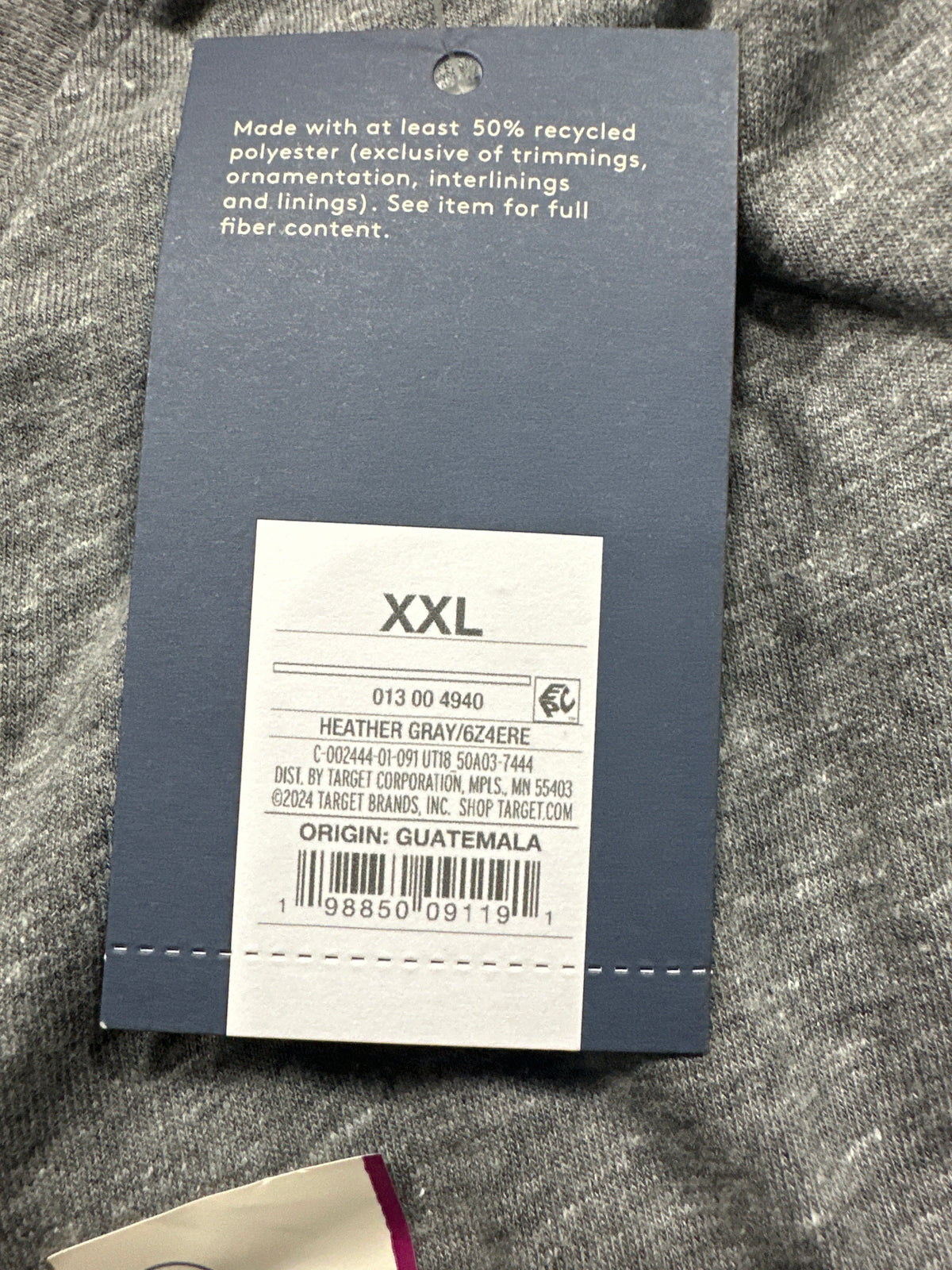 Universal Thread women's heather gray short sleeve V-neck T-shirt barcode and size tag