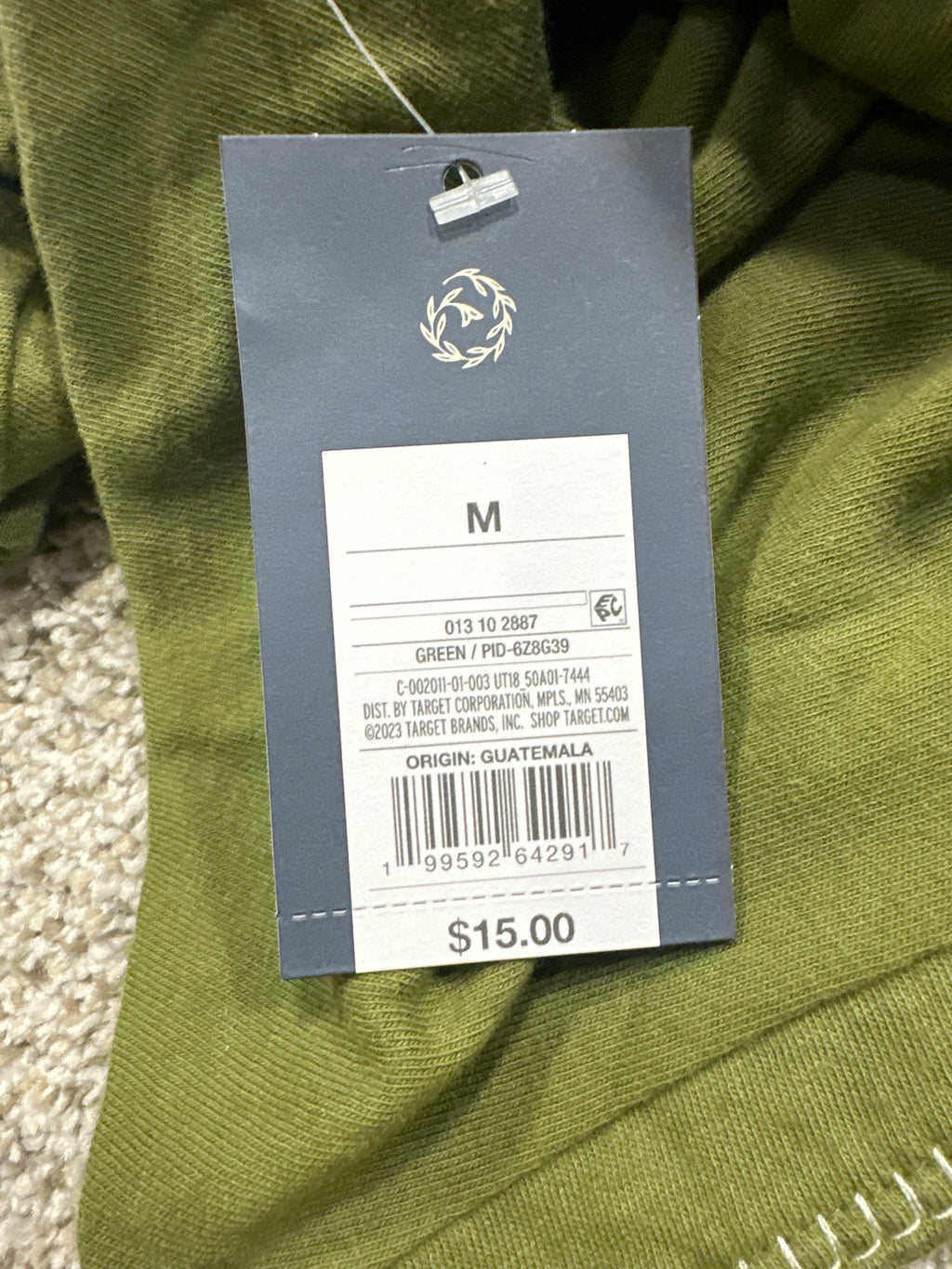 Universal Thread women's green cap sleeve cropped T-shirt barcode and size tag
