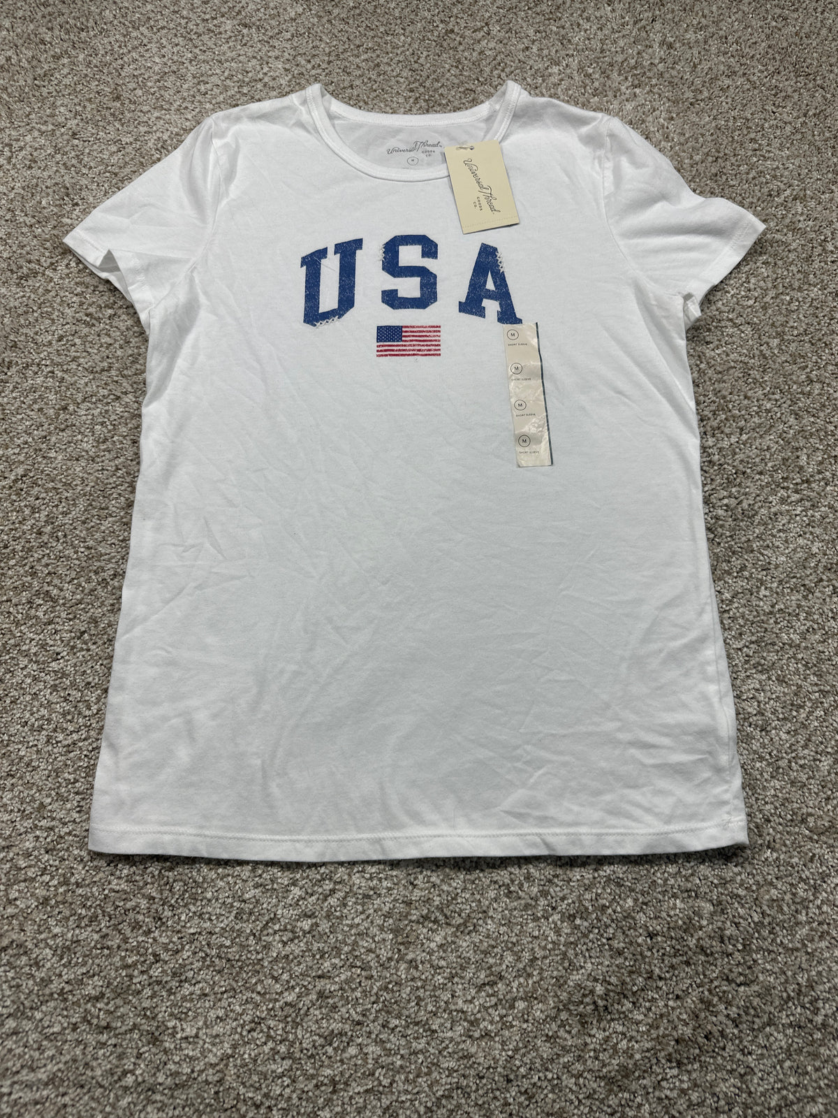Universal Thread women's white USA flag graphic T-shirt front