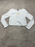 Universal Thread women's white ribbed long sleeve henley crop top front