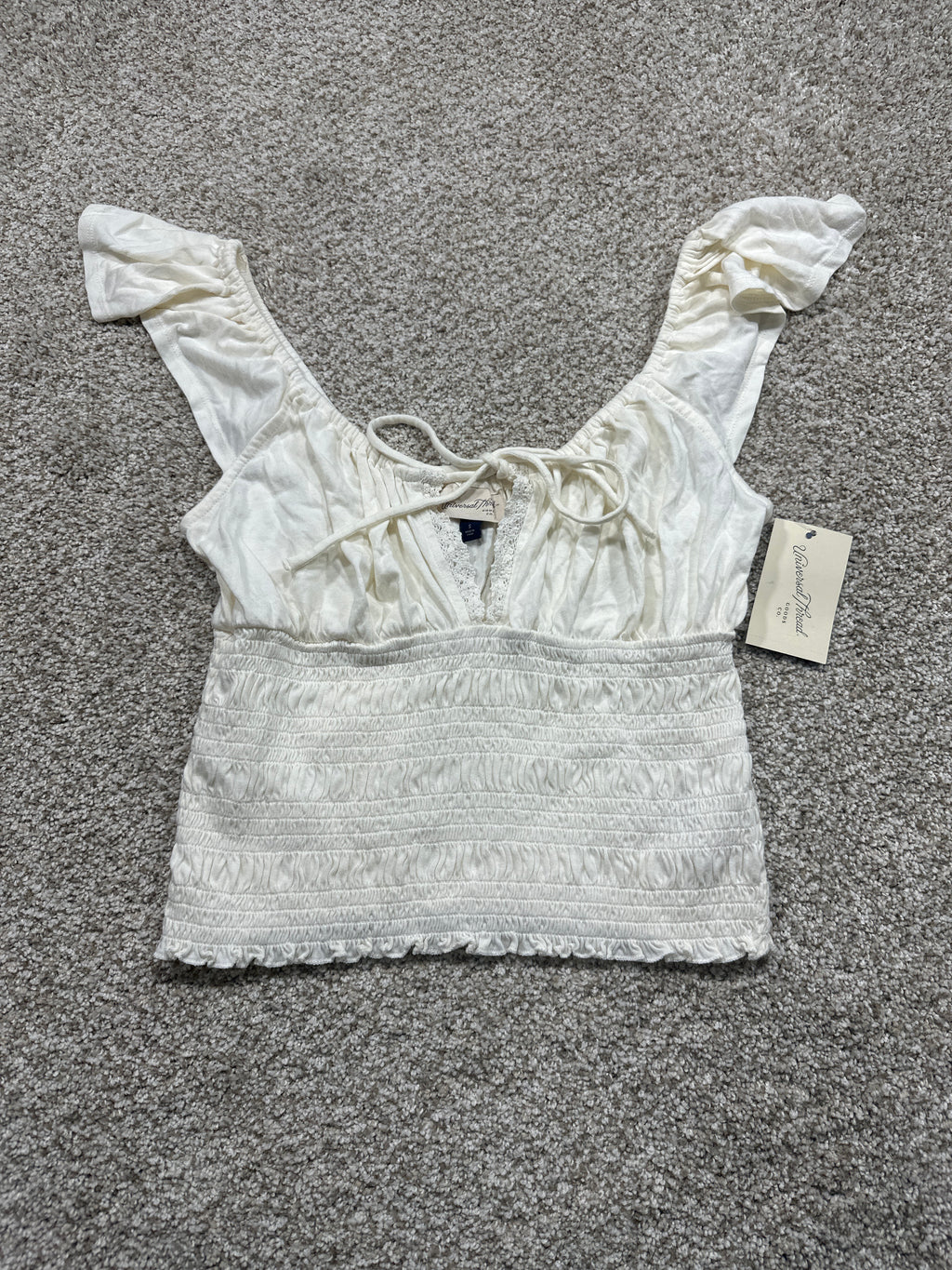 Universal Thread women's cream smocked puff sleeve top front