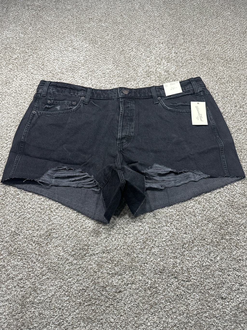 Universal Thread women's black distressed denim cutoff shorts front