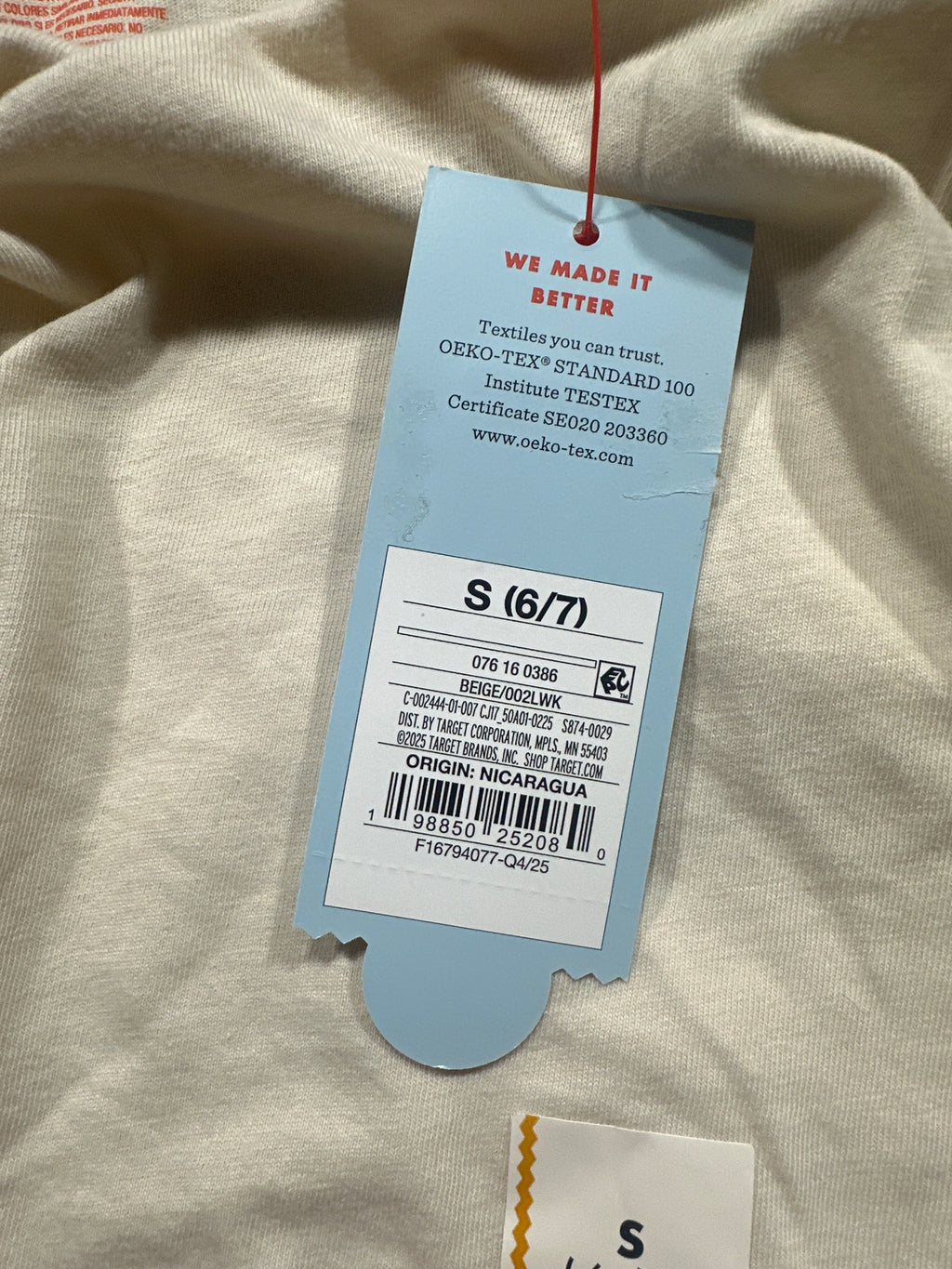 Cat & Jack boys beige T-shirt original retail tag with UPC