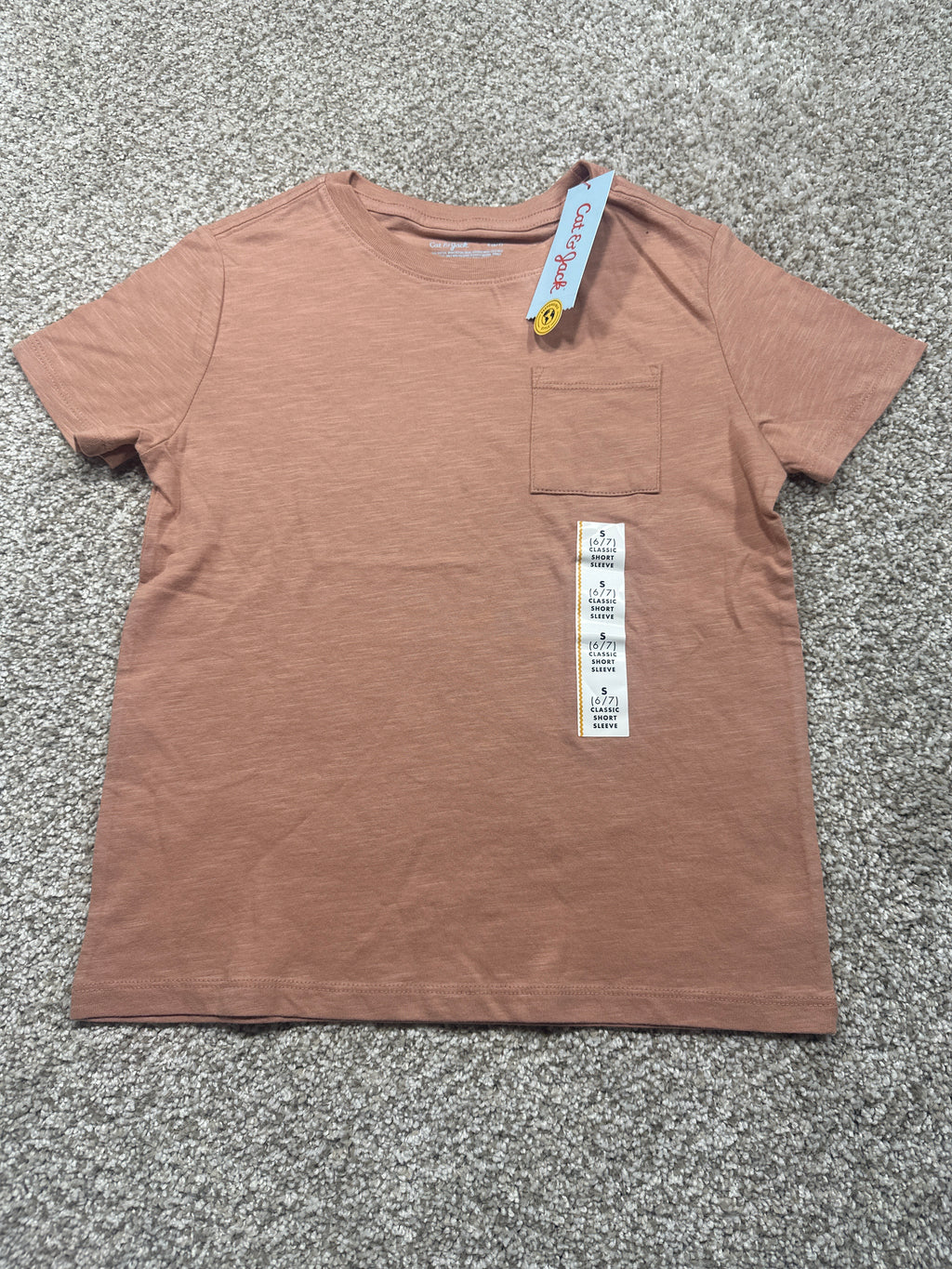 Cat & Jack boys light brown pocket T-shirt size S 6/7 front view