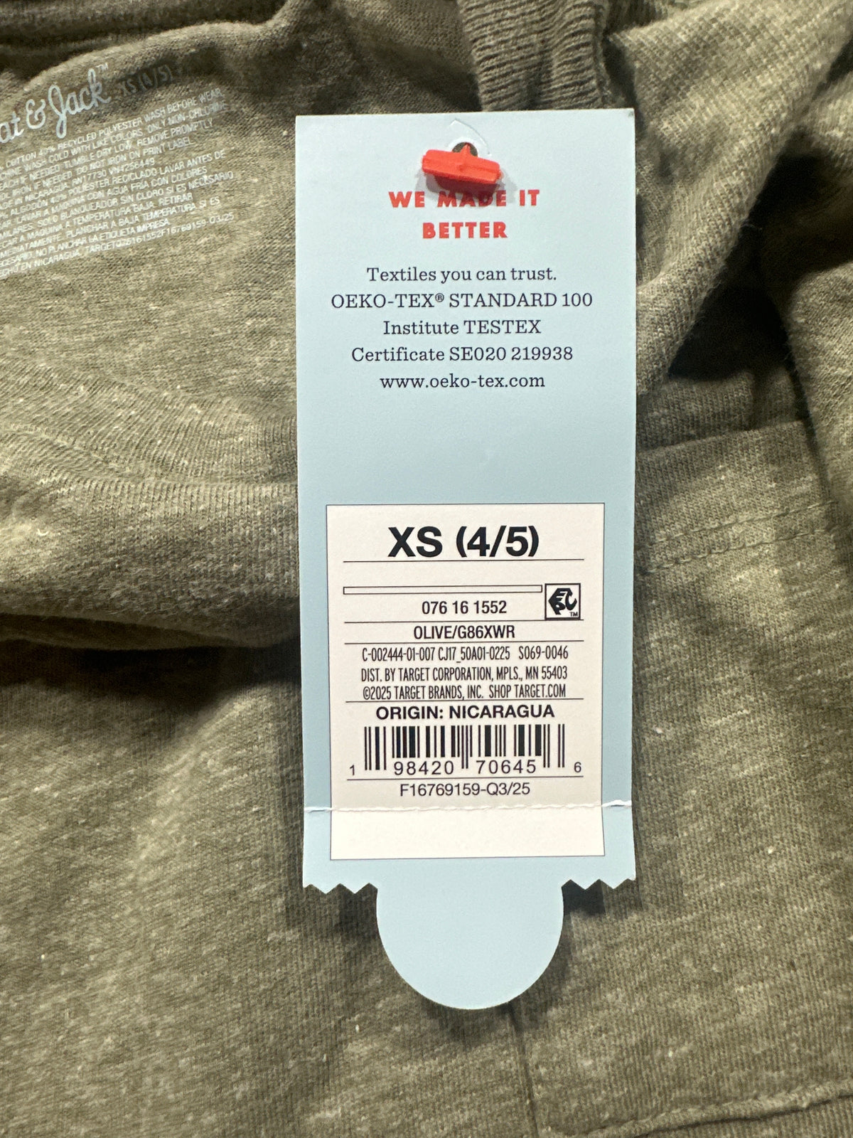 Cat & Jack boys olive heather T-shirt original retail tag with UPC