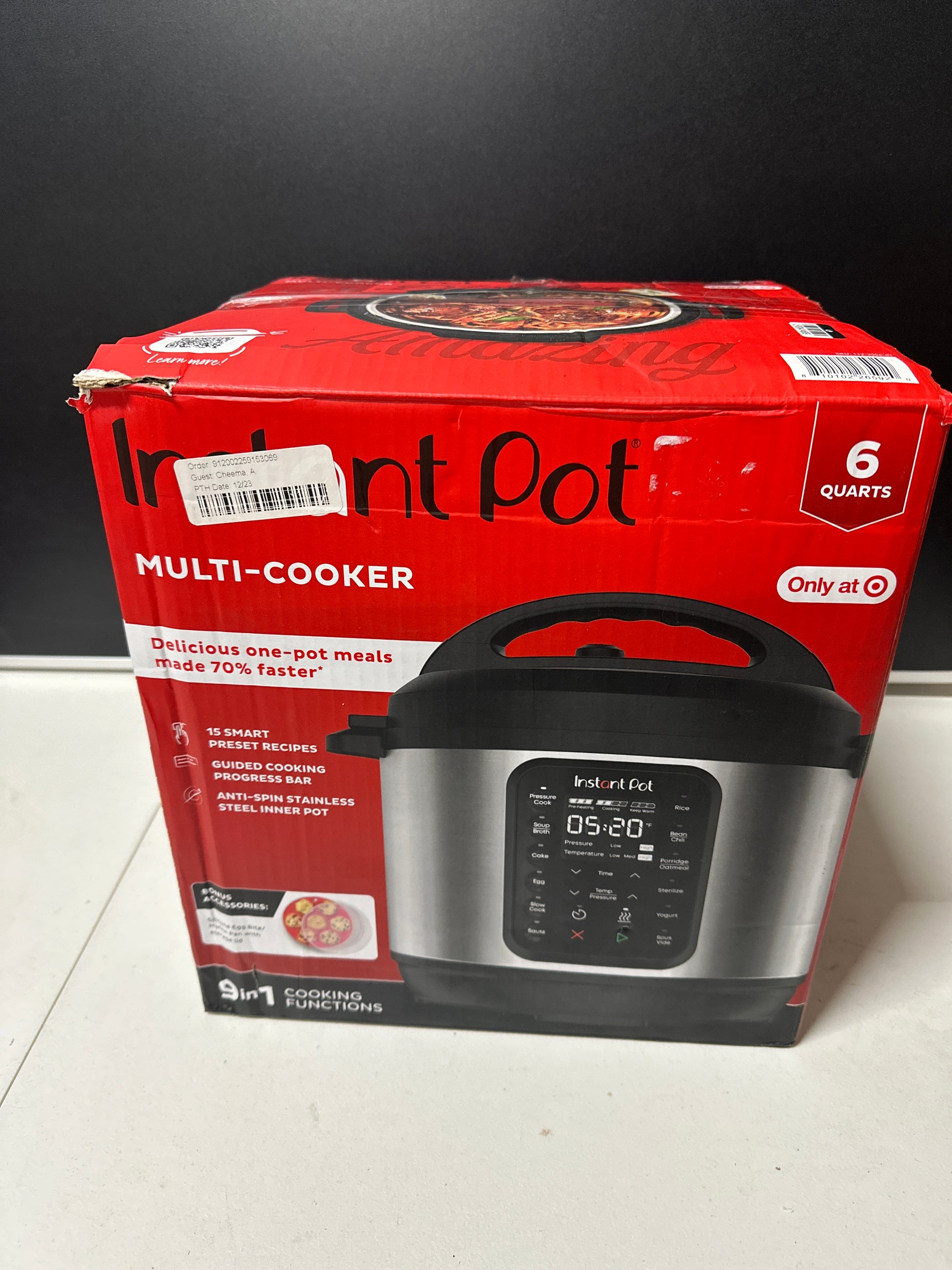 Instant Pot 6qt 9-in-1 Pressure Cooker Bundle: Exclusive Bonus Silicone Pan with Lid, Rice & Multi Cooker, Stainless Steel