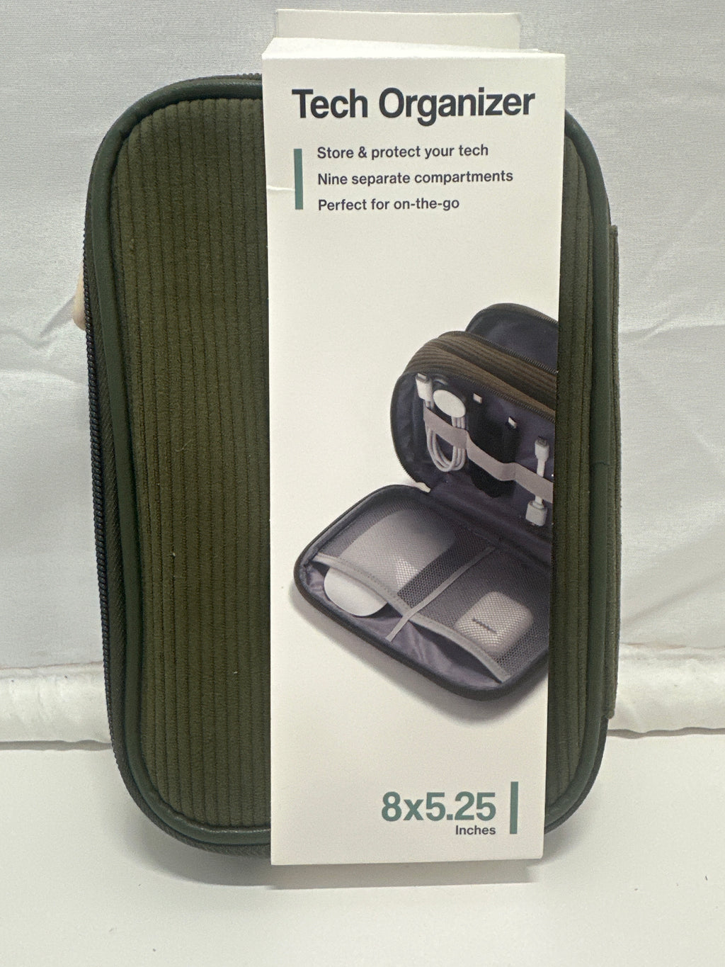 U Brands Tech Organizer Case Green Corduroy Travel Cable Accessory Storage