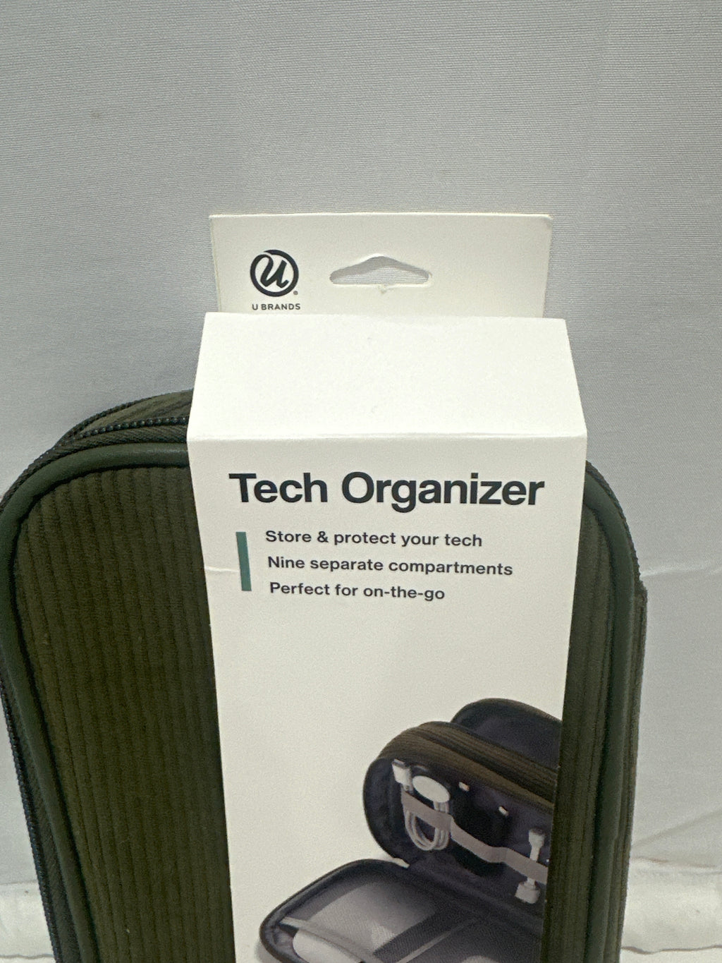 U Brands Tech Organizer Case Green Corduroy Travel Cable Accessory Storage