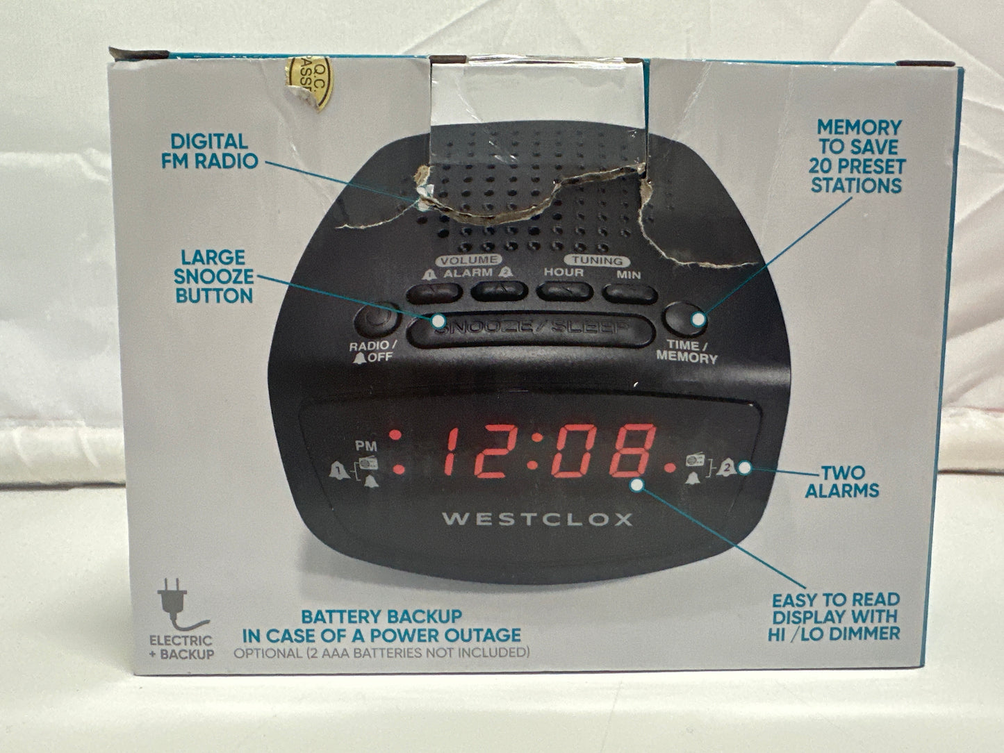 Westclox FM Clock Radio Dual Alarm Snooze Hi Lo Dimmer Model 80209T Black