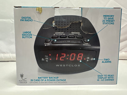 Westclox FM Clock Radio Dual Alarm Snooze Hi Lo Dimmer Model 80209T Black