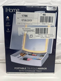 iHome LED Tri Fold Makeup Mirror w Lights 7x Magnification Touch Dimmer Storage