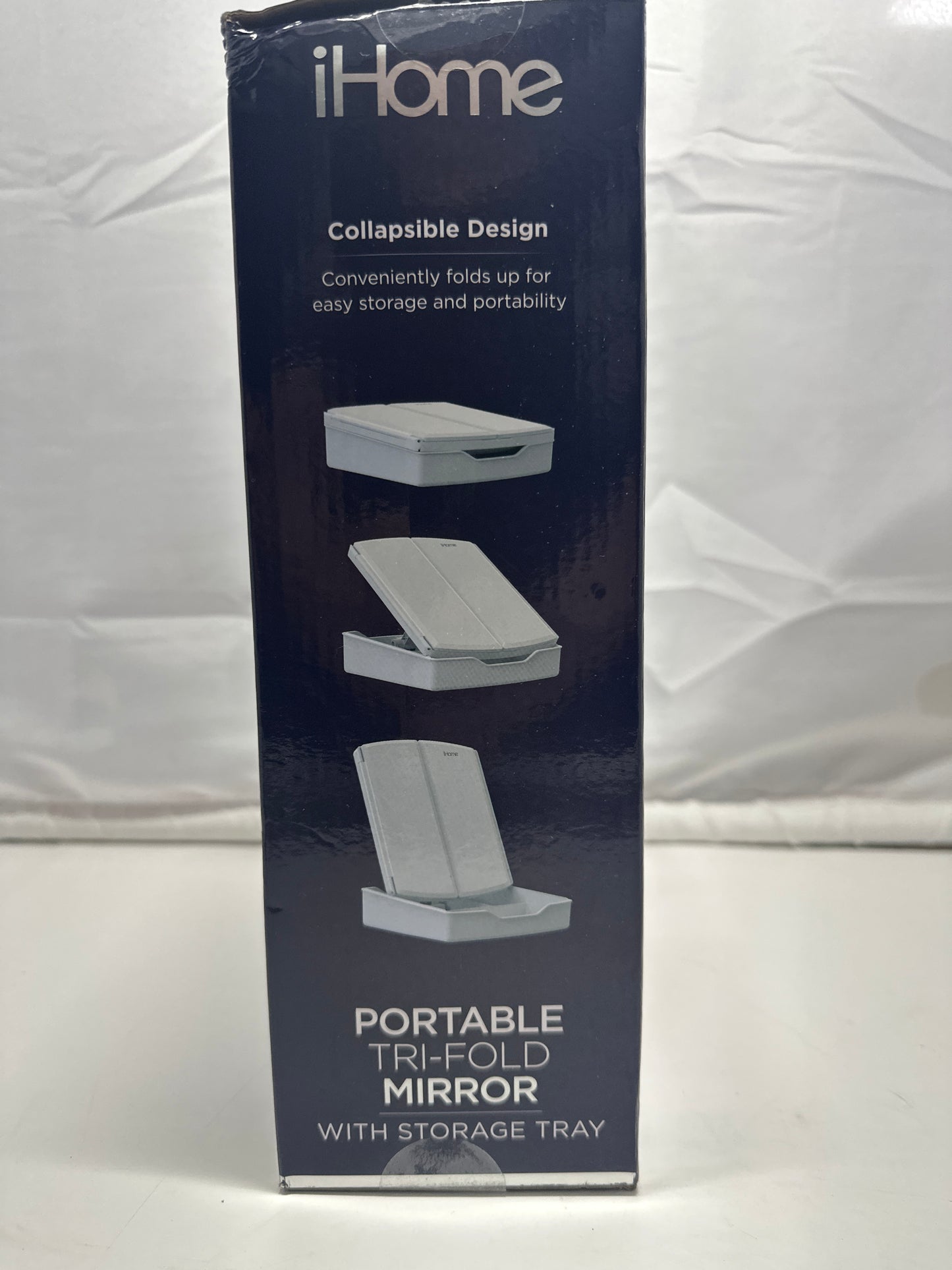 iHome LED Tri Fold Makeup Mirror w Lights 7x Magnification Touch Dimmer Storage