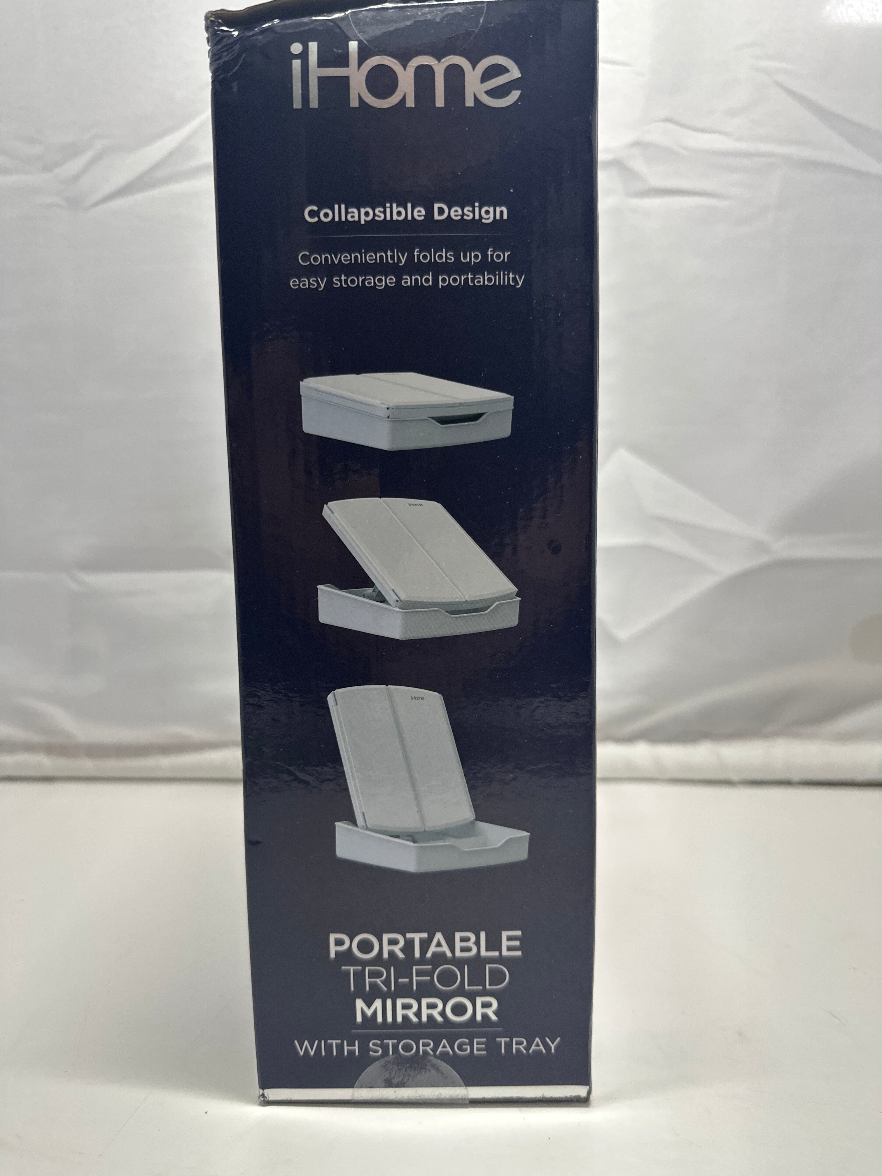 iHome LED Tri Fold Makeup Mirror w Lights 7x Magnification Touch Dimmer Storage