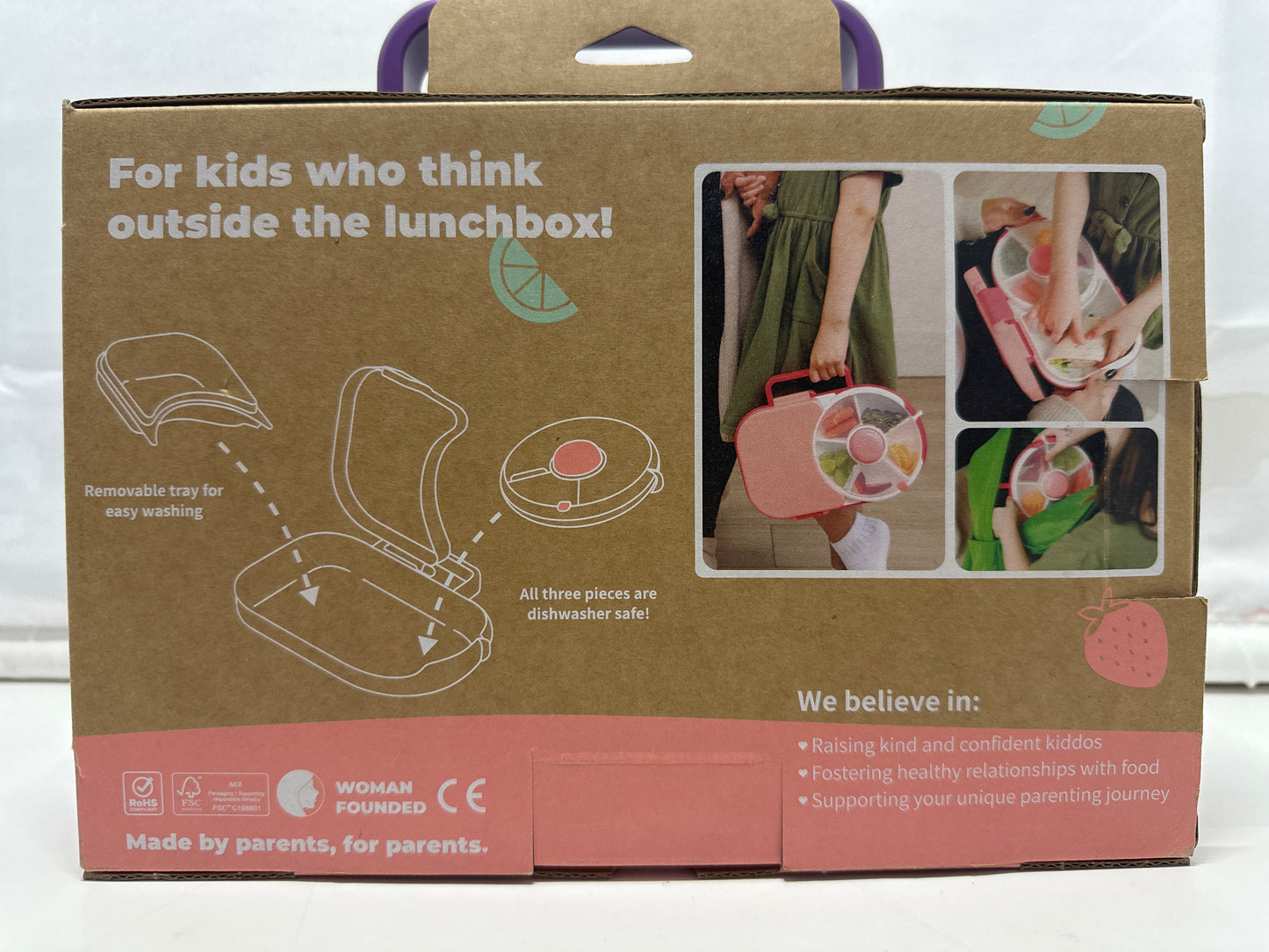 GoBe 2-in-1 Lunchbox Snack Spinner Pink Purple Kids Food Container