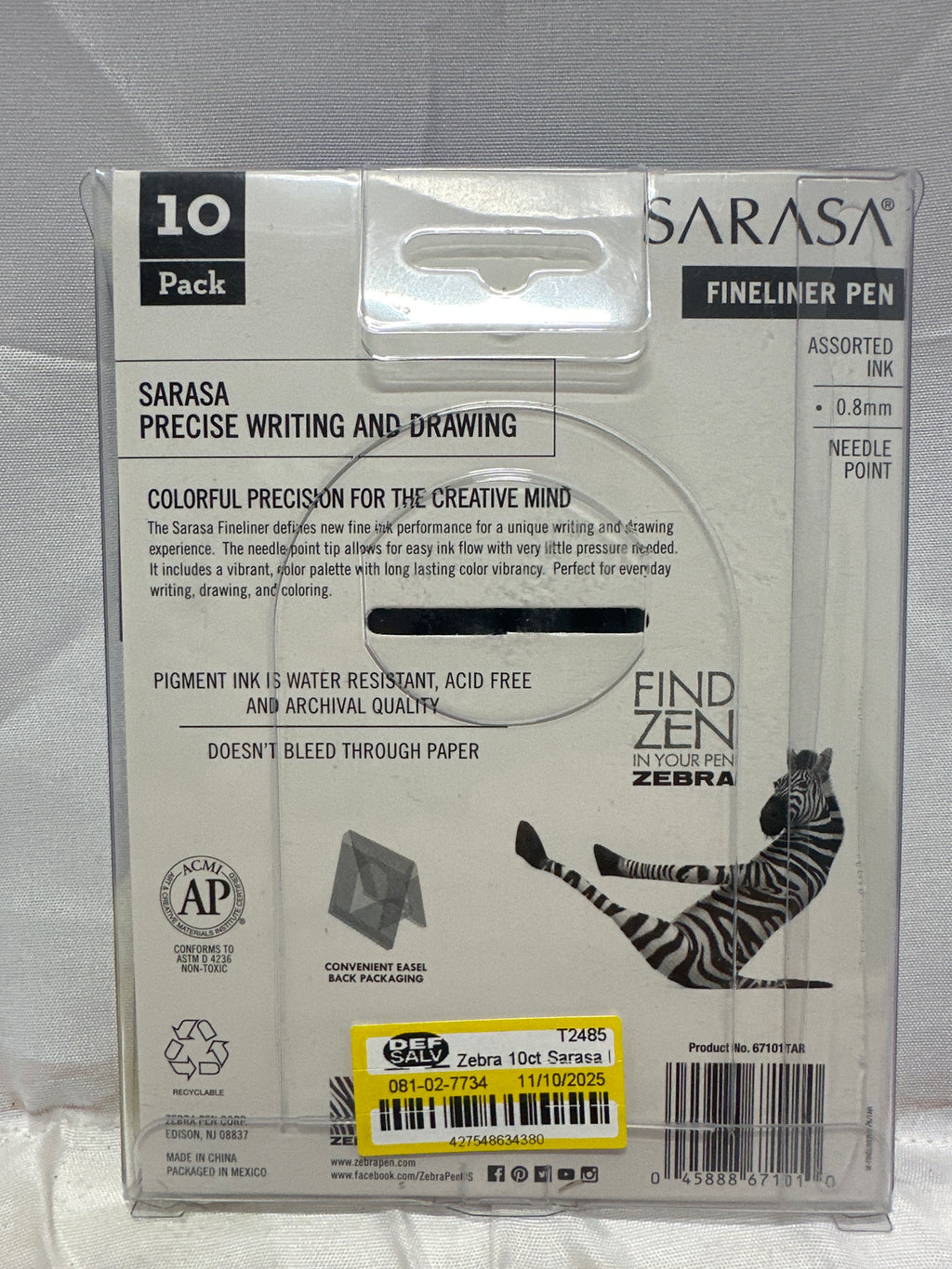 Zebra 10 Pc- Count Sarasa Fineliner Pens 0.8mm Assorted Colors