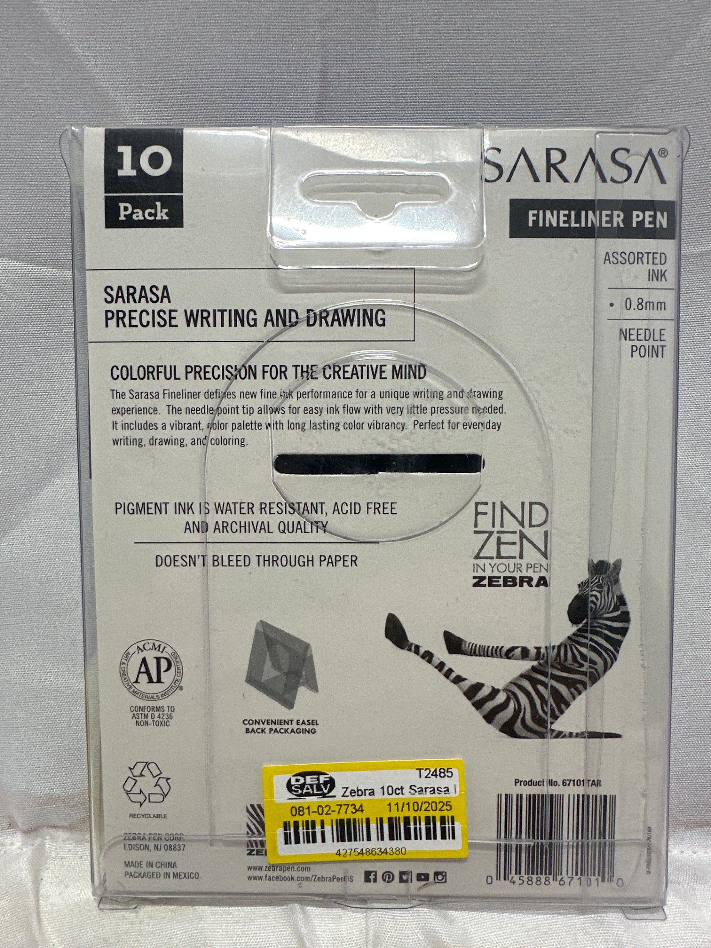 Zebra 10 Pc- Count Sarasa Fineliner Pens 0.8mm Assorted Colors