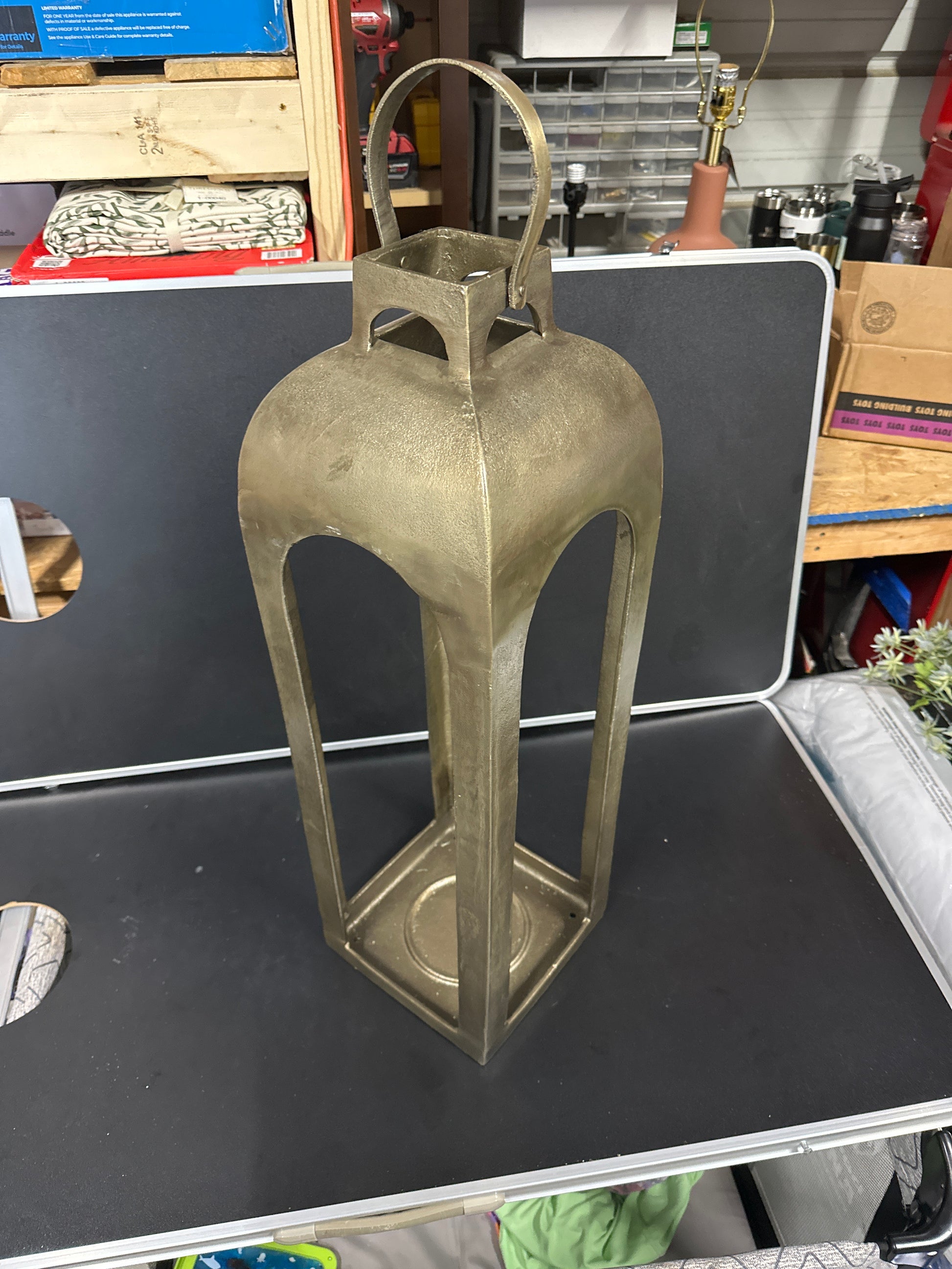 Pillar Cast Aluminum Lantern Candle Holders Gold - Threshold