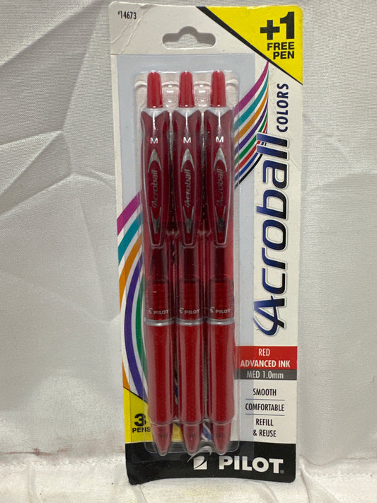 Pilot Acroball Begreen Retractable Ballpoint Pens Medium 1.0 Red Ink - 3 Pack