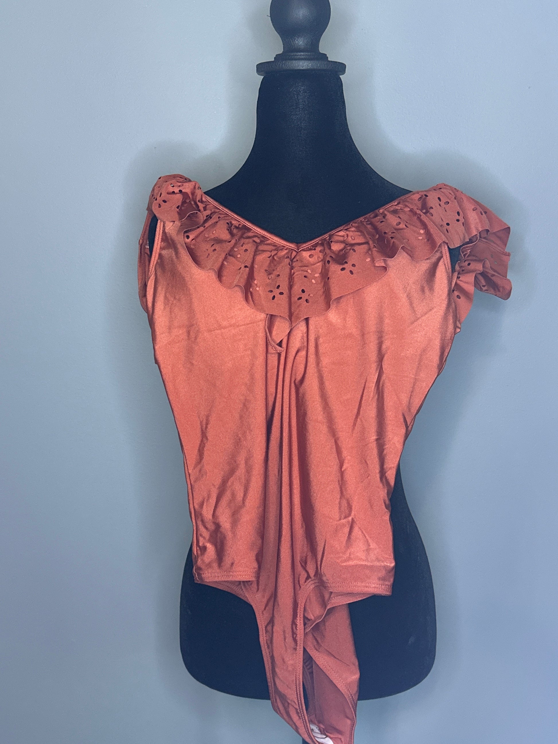 Luna Wave Ruffle One-Piece Swimsuit – Rust Orange