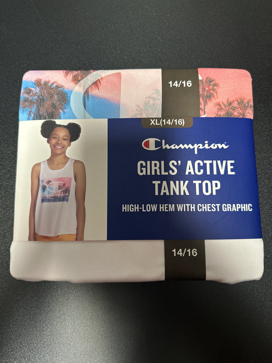 champion girls active tank top high low hem with chest graphic (XL)